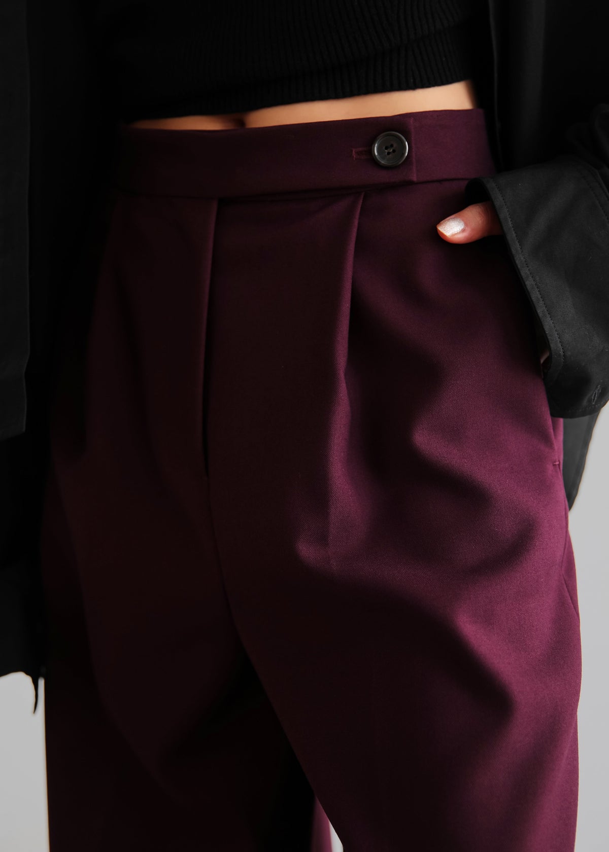 Kamila Wide Leg Trousers - Burgundy - 10