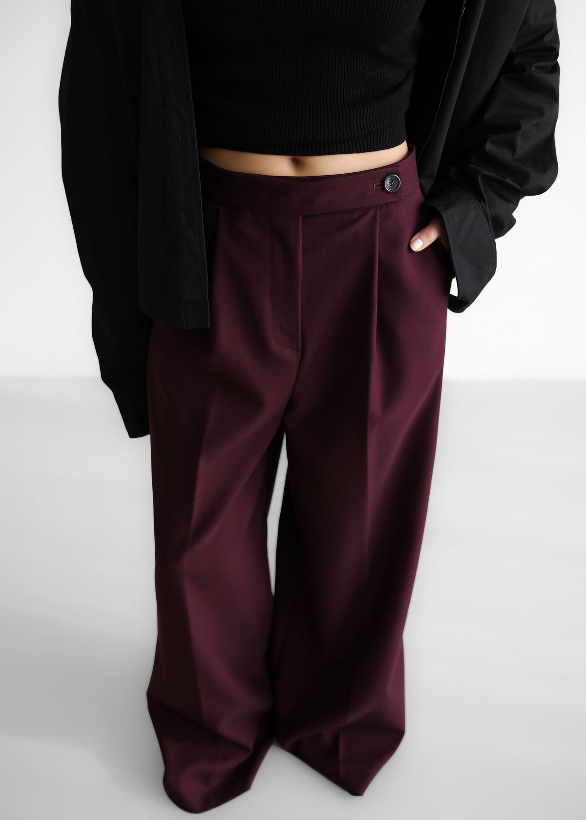 Kamila Wide Leg Trousers - Burgundy - 2
