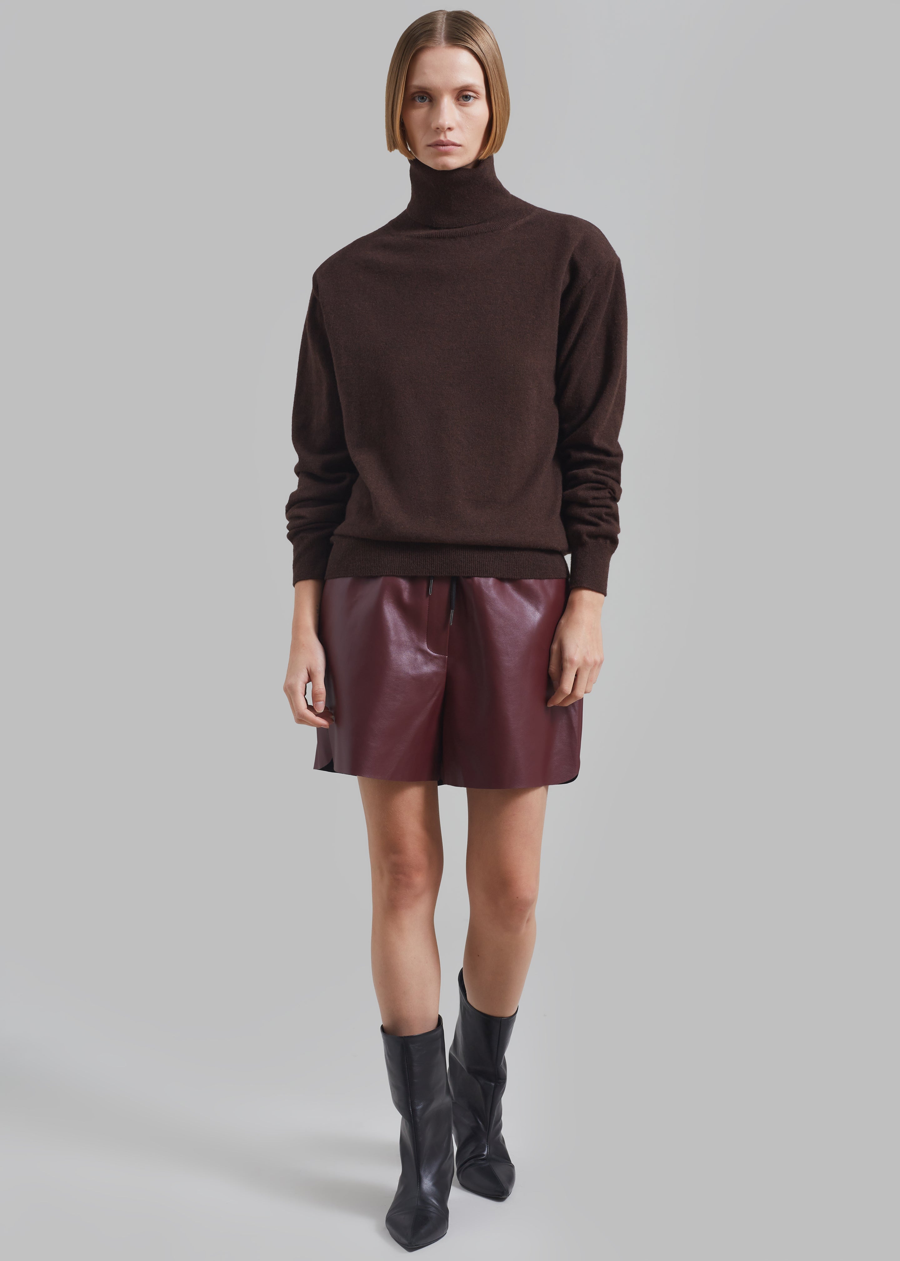 Kine Faux Leather Shorts - Burgundy - 3