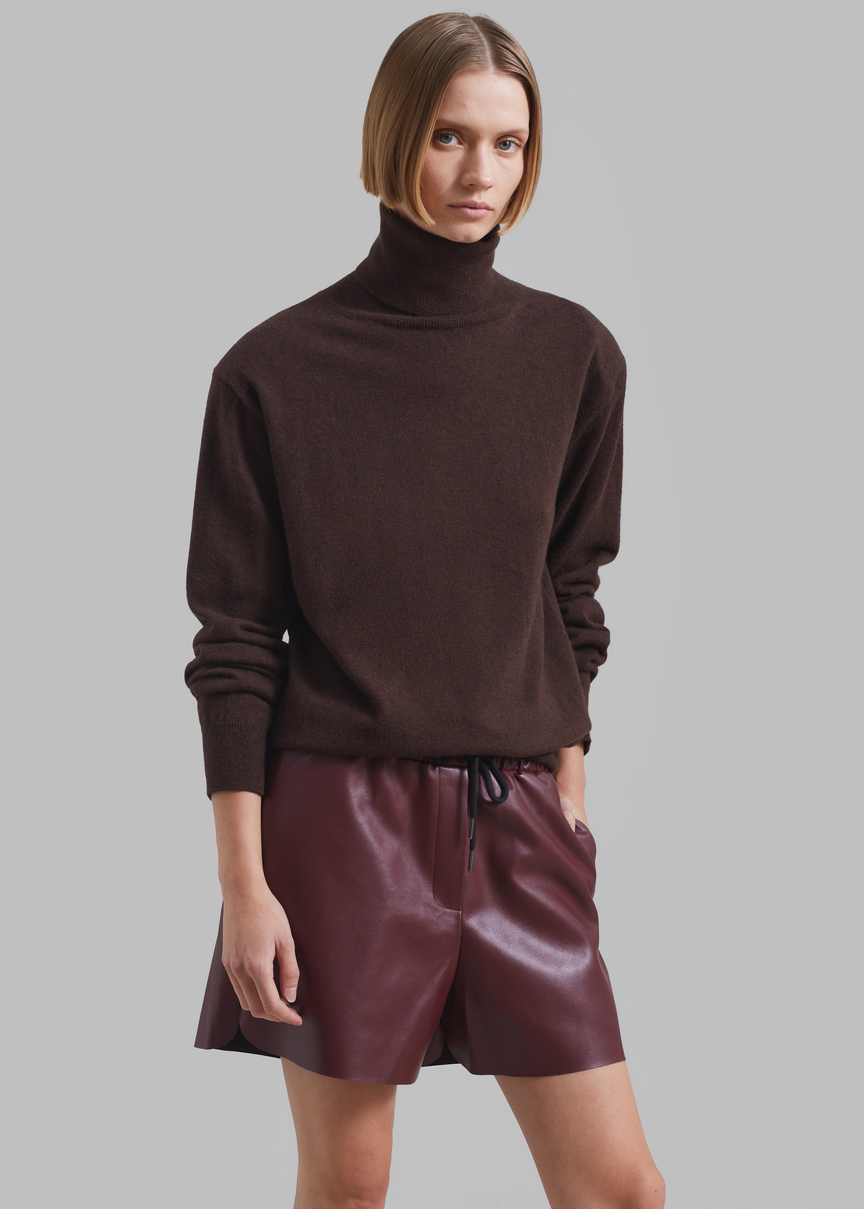 Kine Faux Leather Shorts - Burgundy - 1