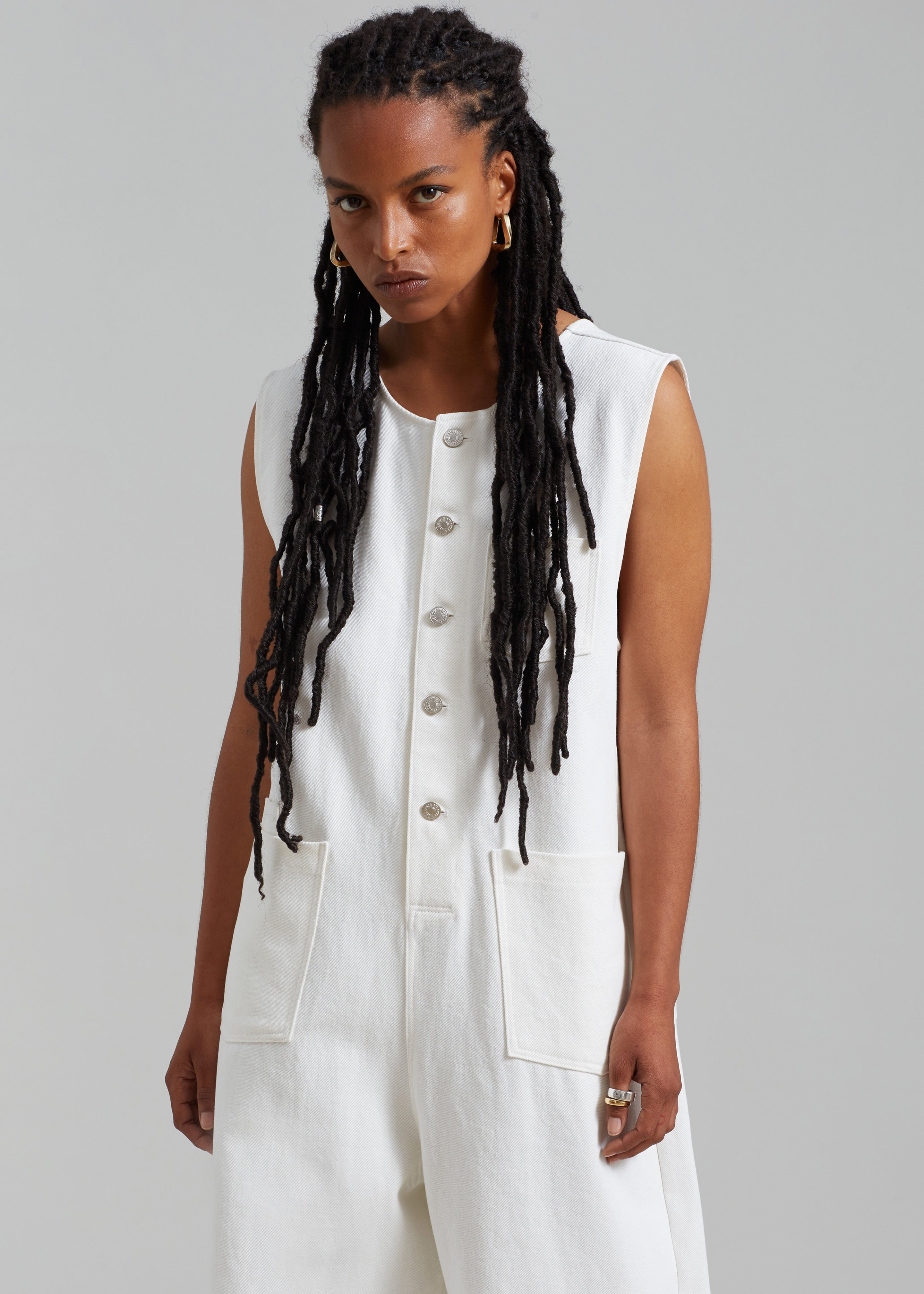 Liv Denim Jumpsuit - White - 3