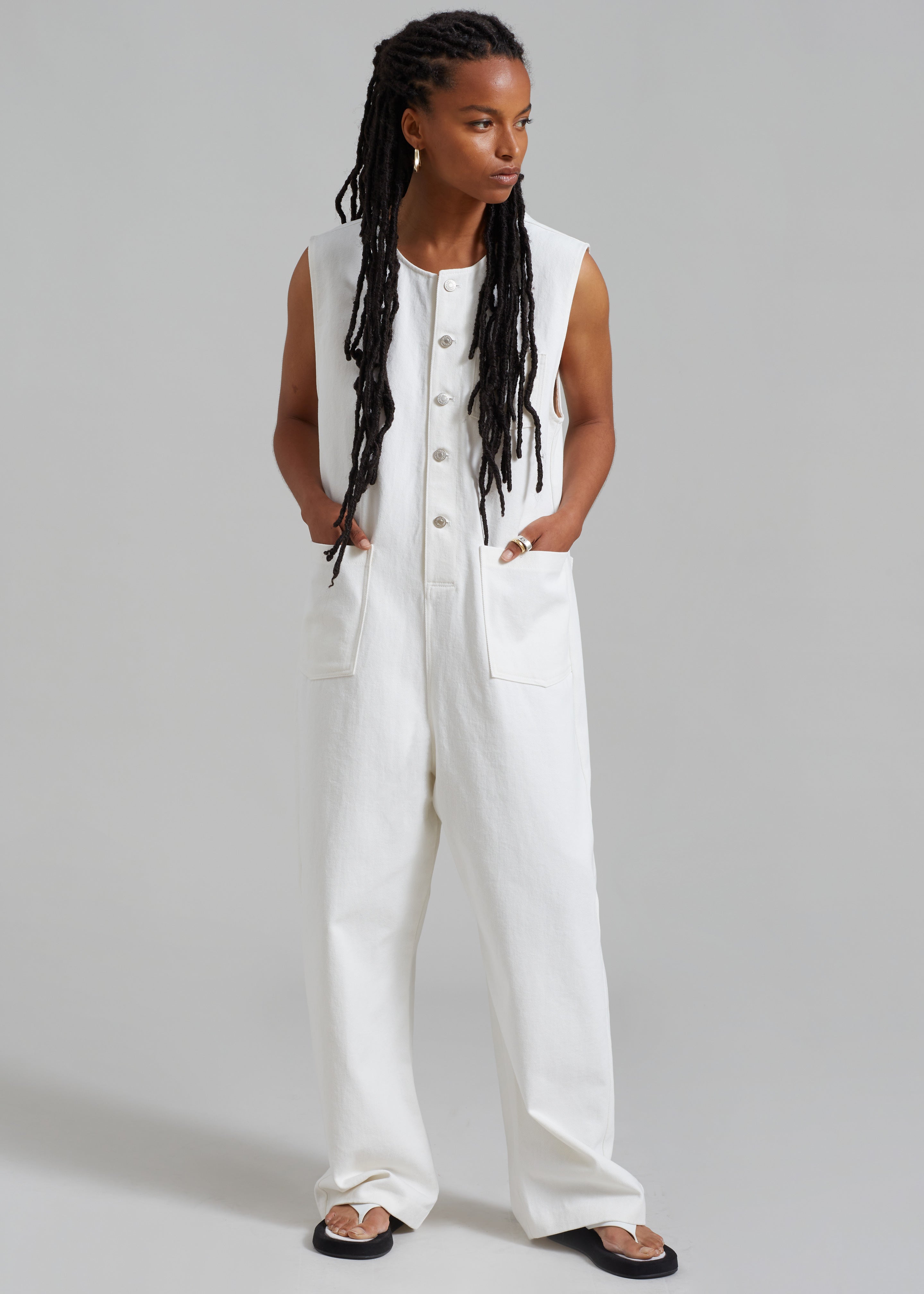 Liv Denim Jumpsuit - White - 4