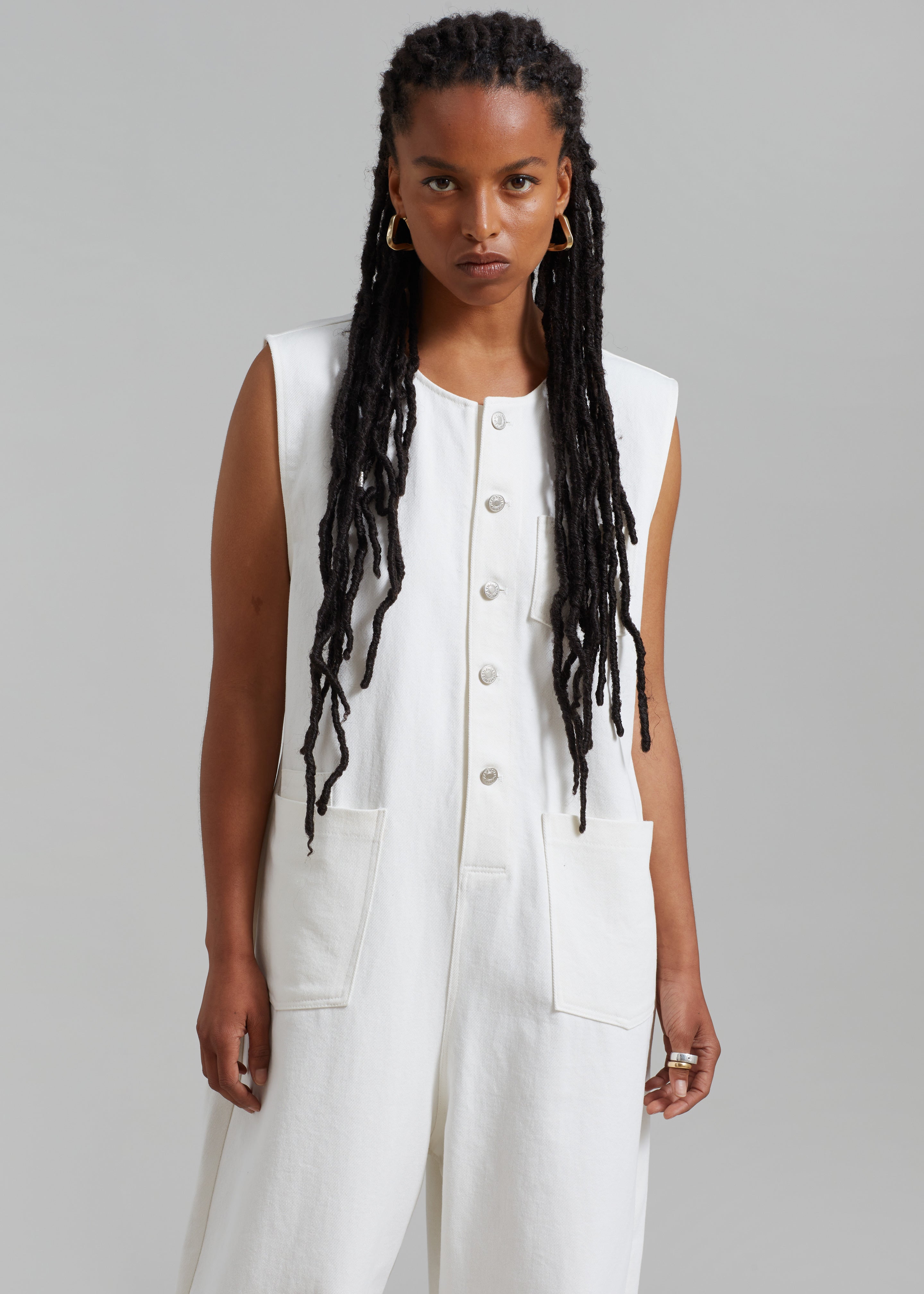 Liv Denim Jumpsuit - White - 5