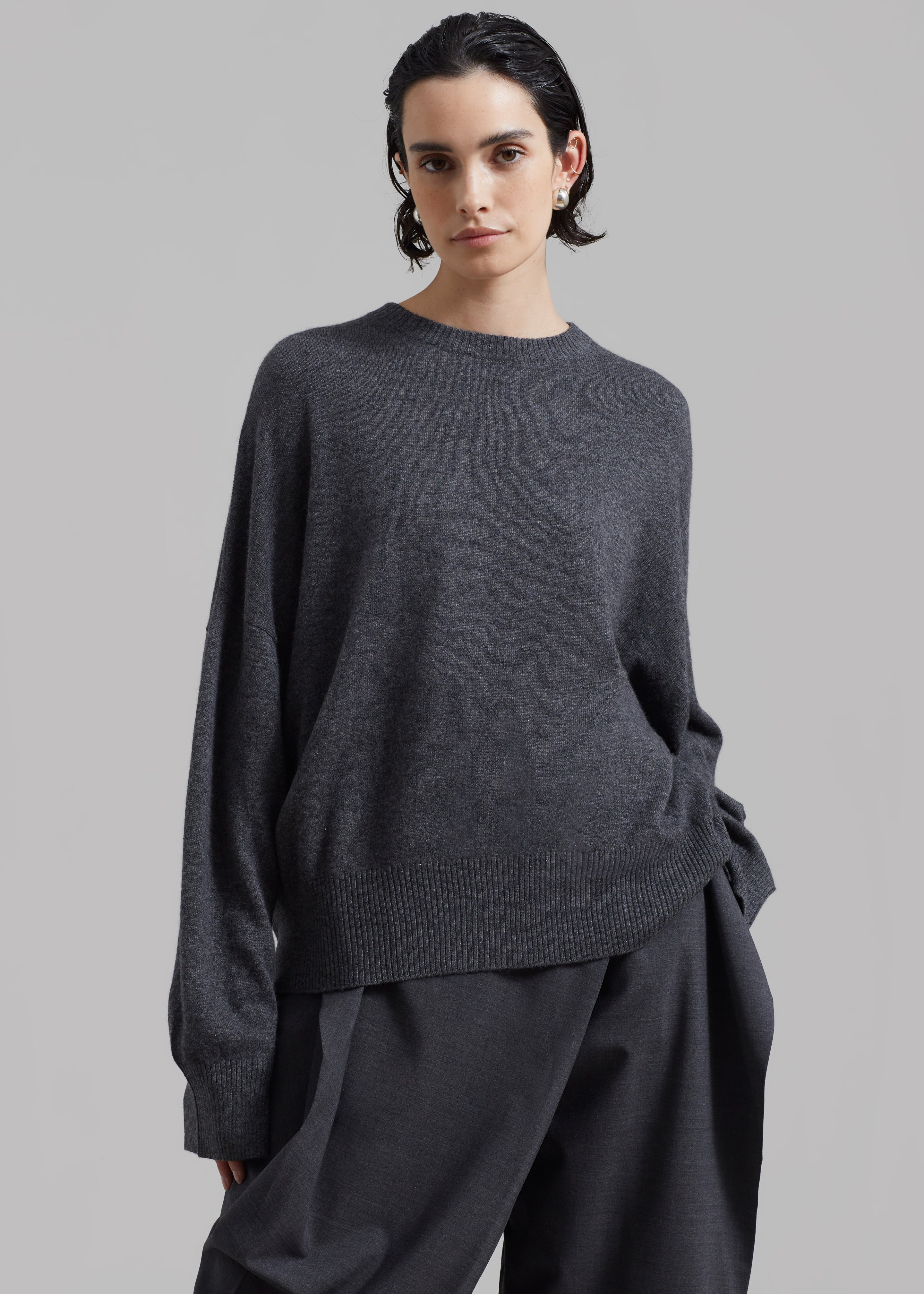 Loulou Studio Anaa Cashmere Sweater - Anthracite Melange - 6