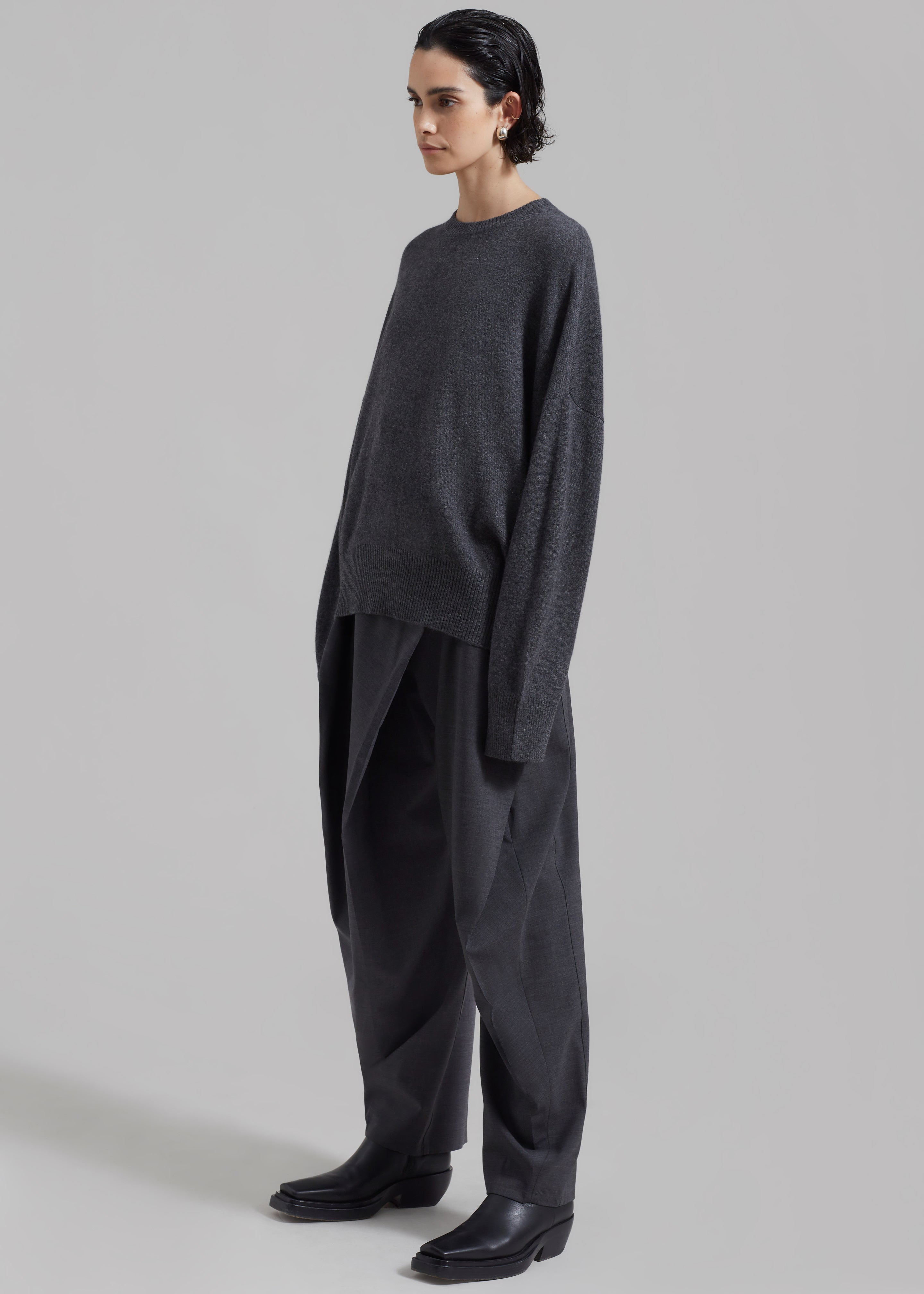 Loulou Studio Anaa Cashmere Sweater - Anthracite Melange - 2