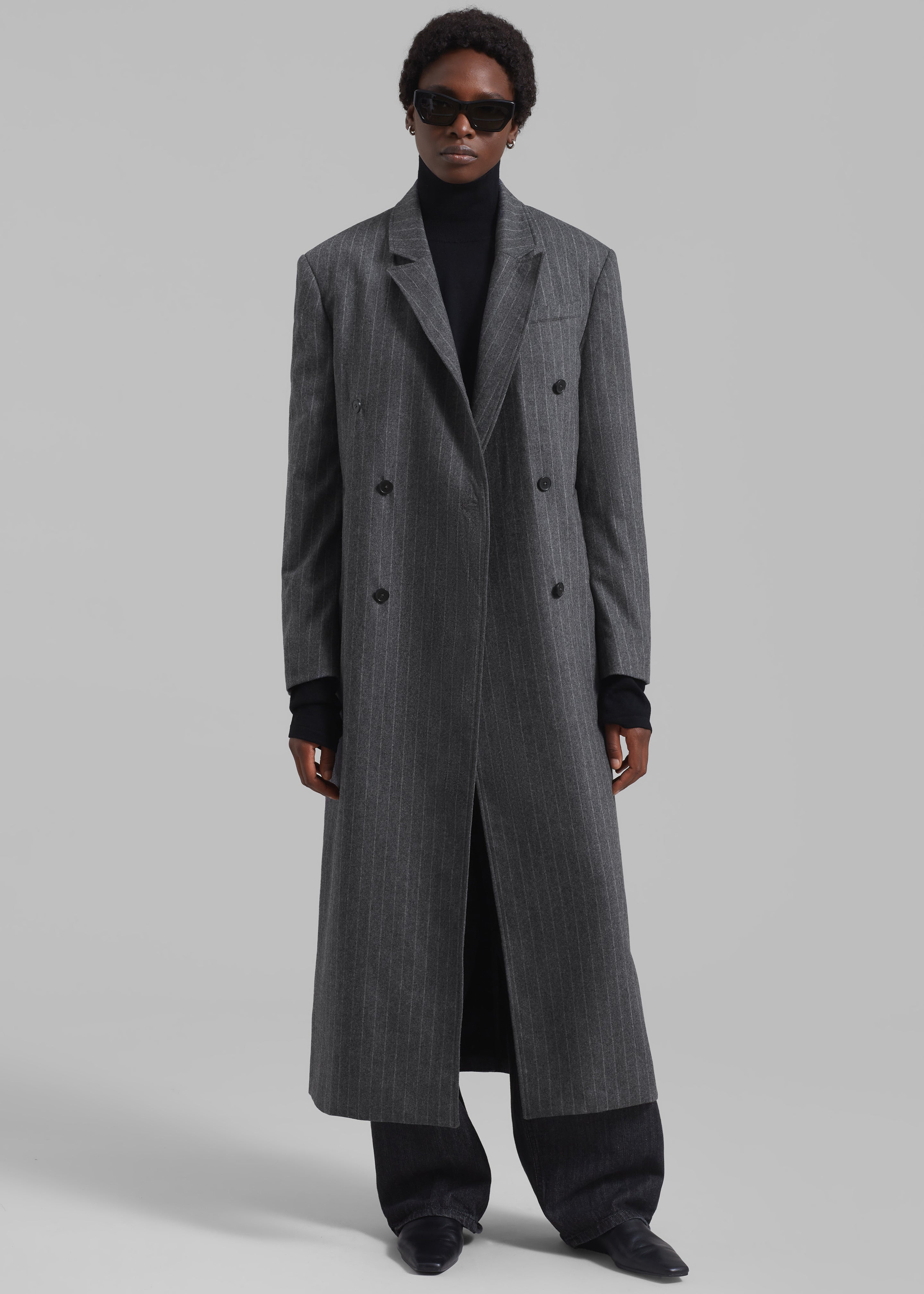 Loulou Studio Ido Long Coat - Grey Stripes - 7