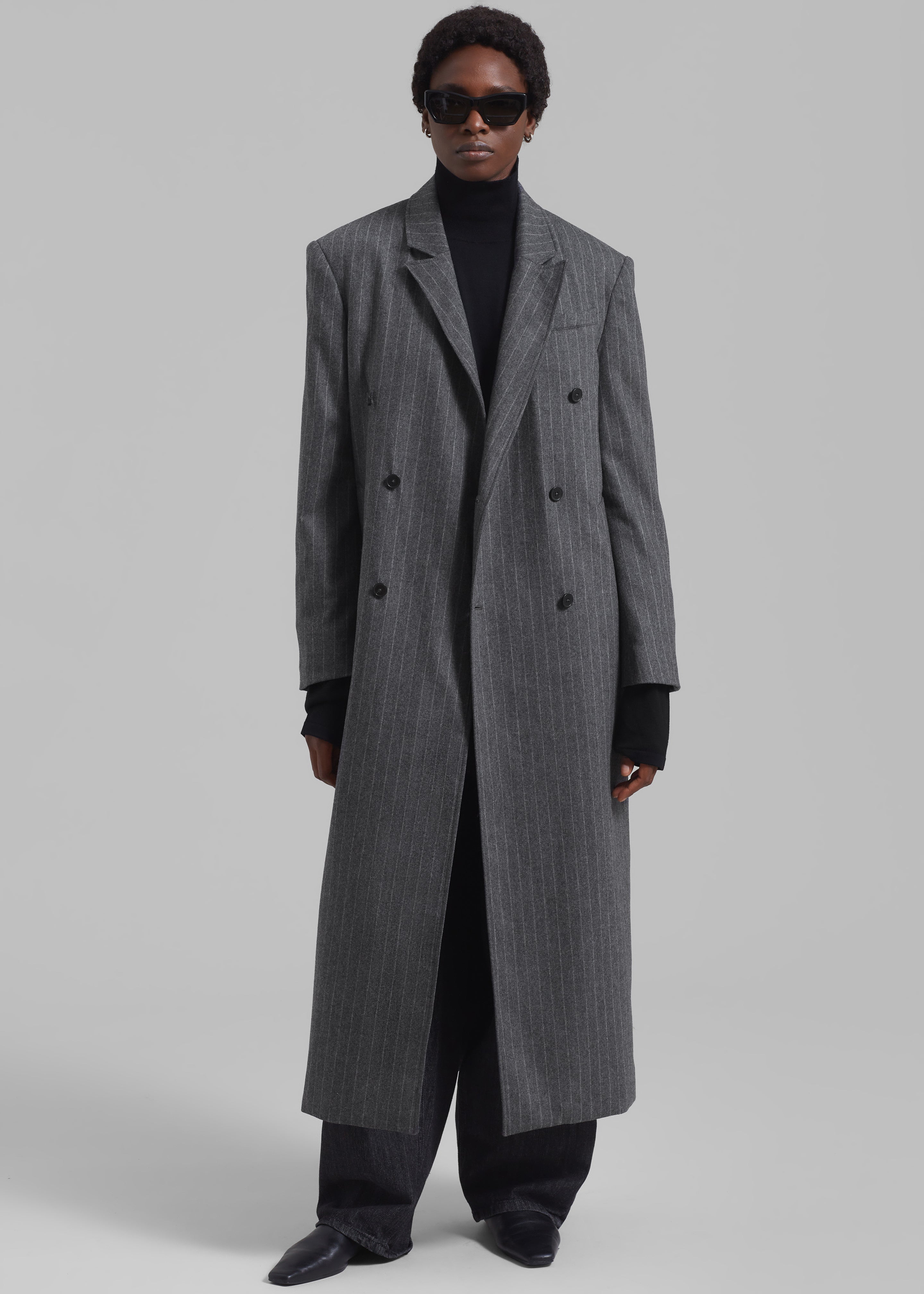 Loulou Studio Ido Long Coat - Grey Stripes - 6