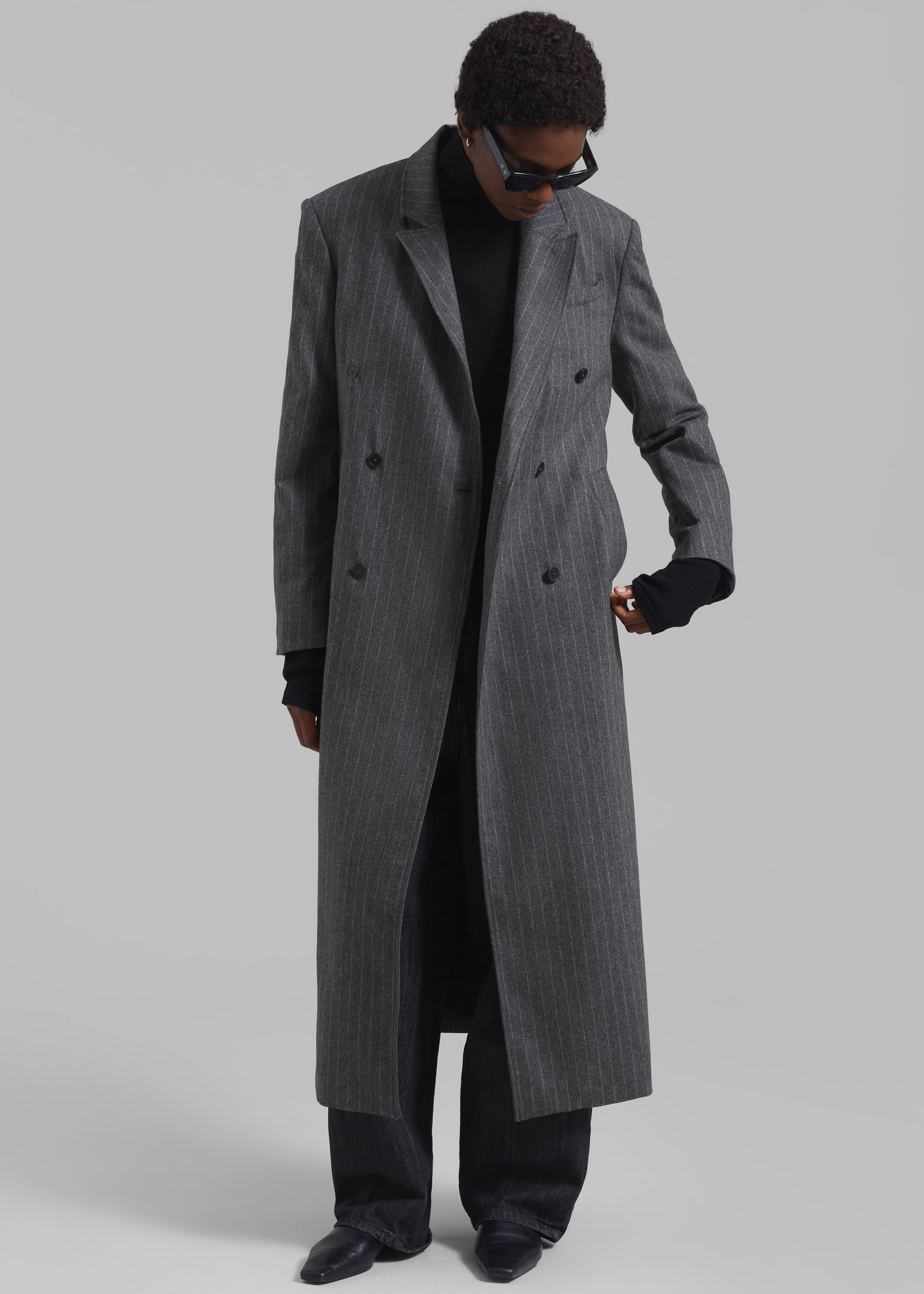 Loulou Studio Ido Long Coat - Grey Stripes - 3
