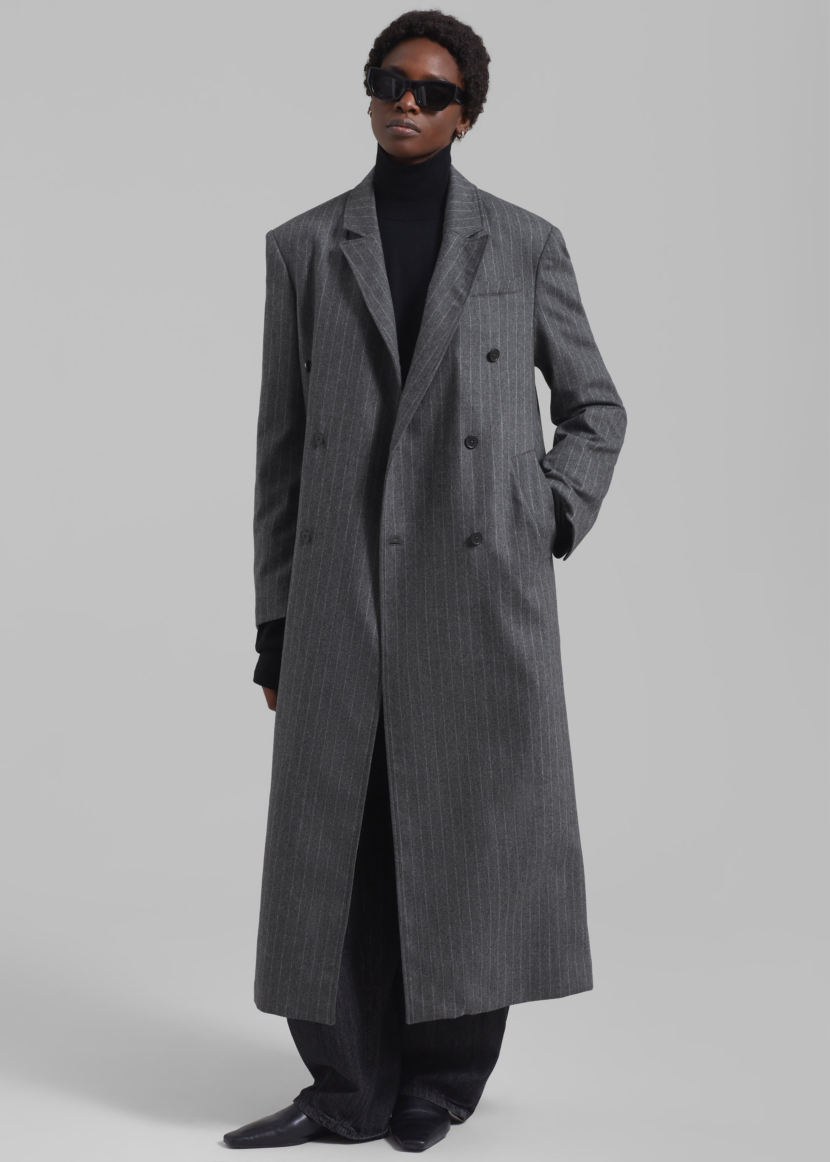 Loulou Studio Ido Long Coat - Grey Stripes - 1