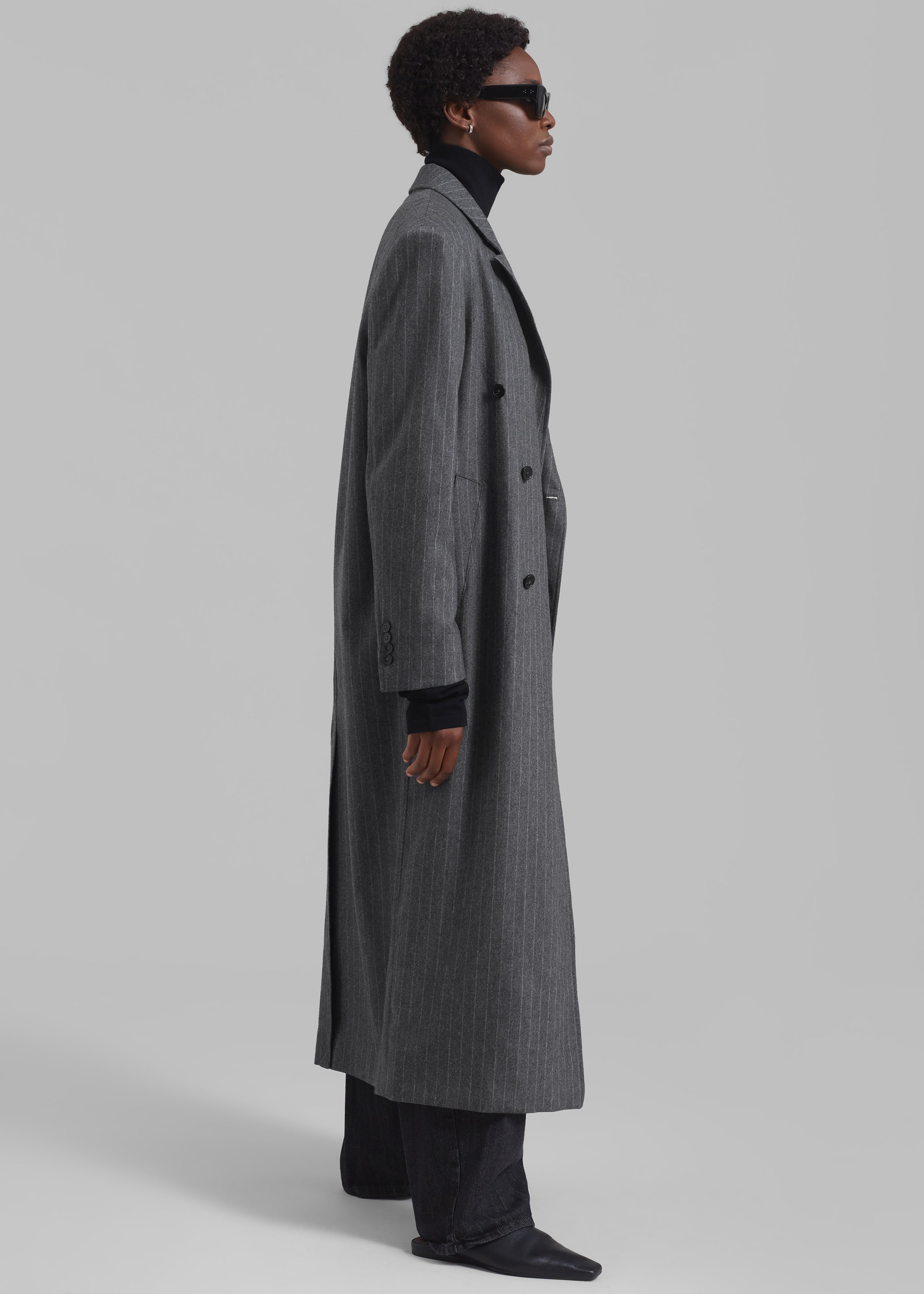 Loulou Studio Ido Long Coat - Grey Stripes - 5