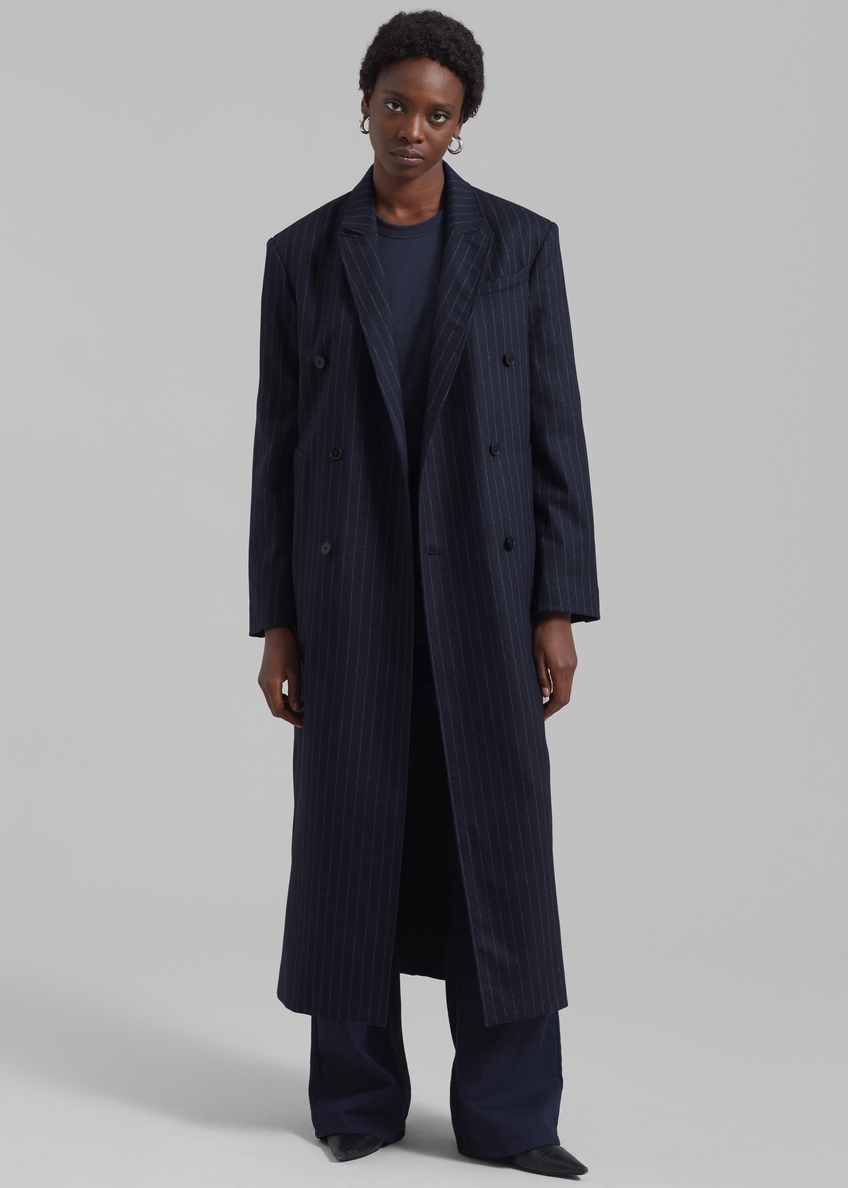 Loulou Studio Ido Long Coat - Navy Stripes - 1