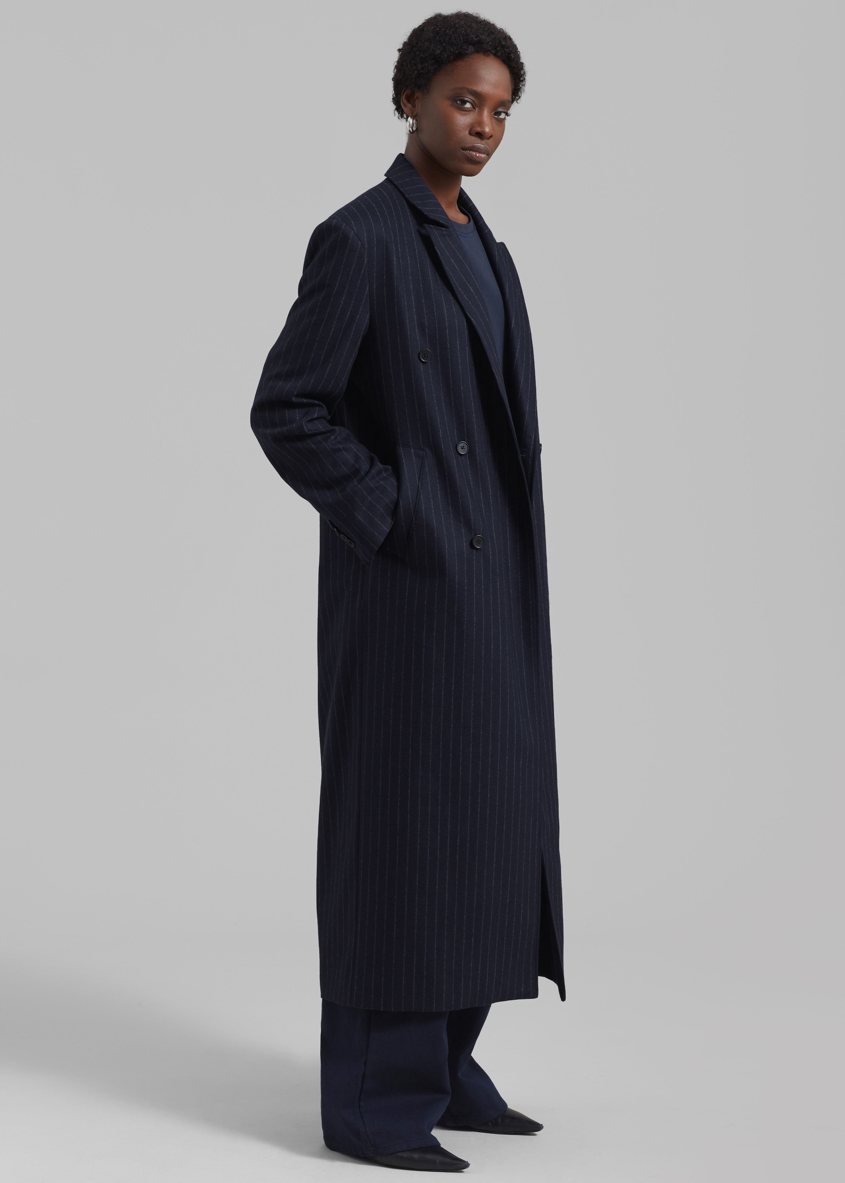 Loulou Studio Ido Long Coat - Navy Stripes - 3