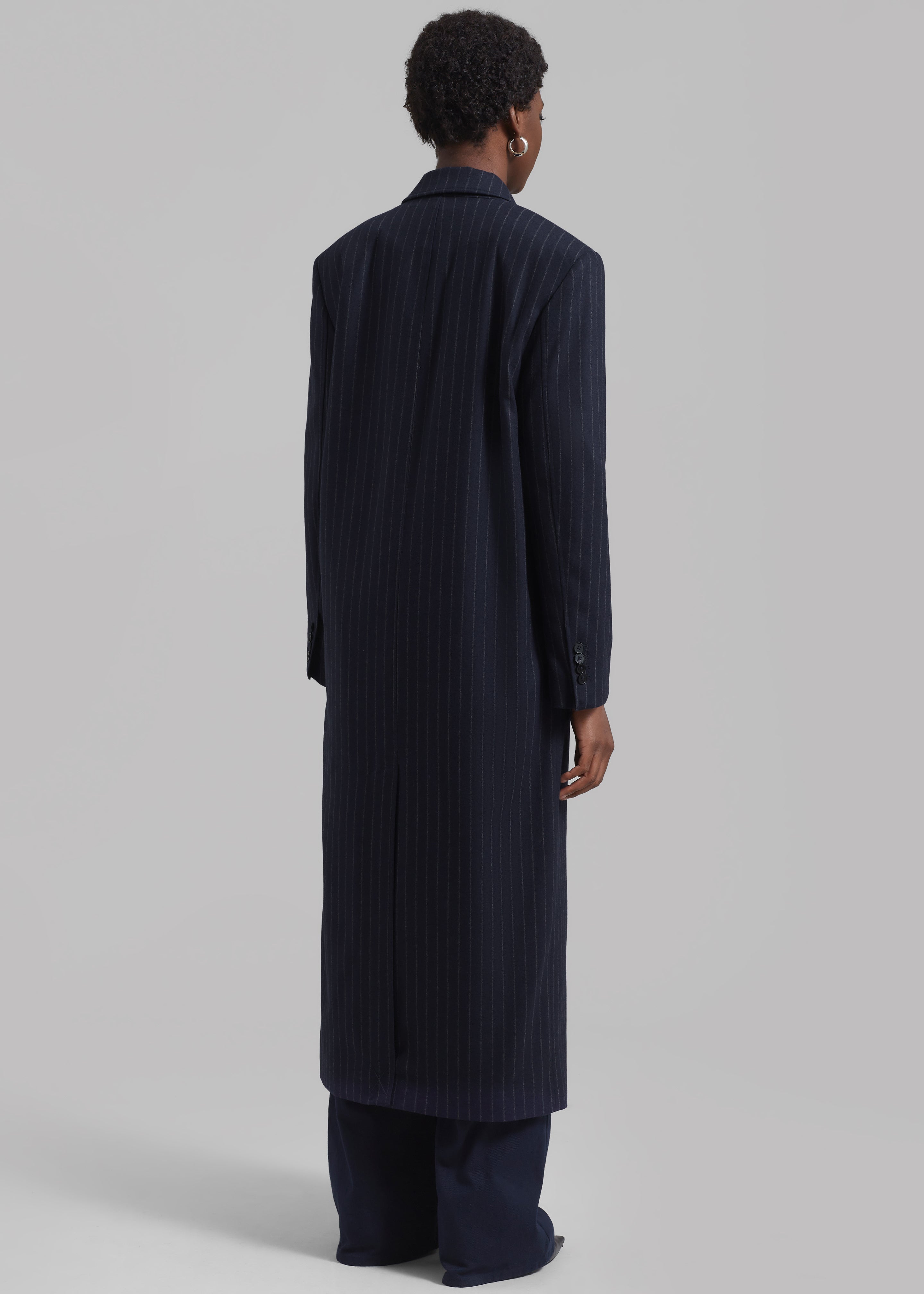 Loulou Studio Ido Long Coat - Navy Stripes - 5