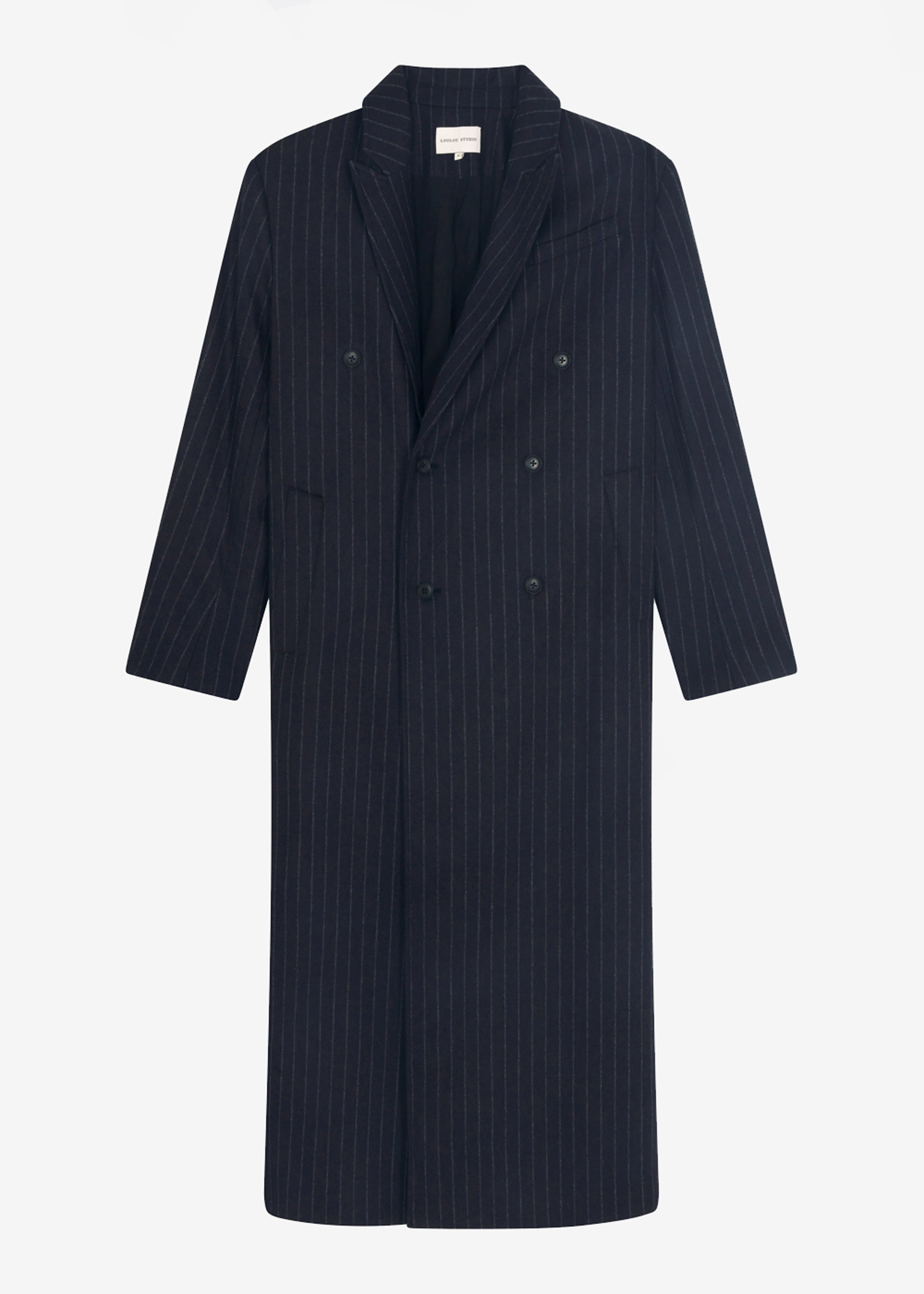 Loulou Studio Ido Long Coat - Navy Stripes - 6