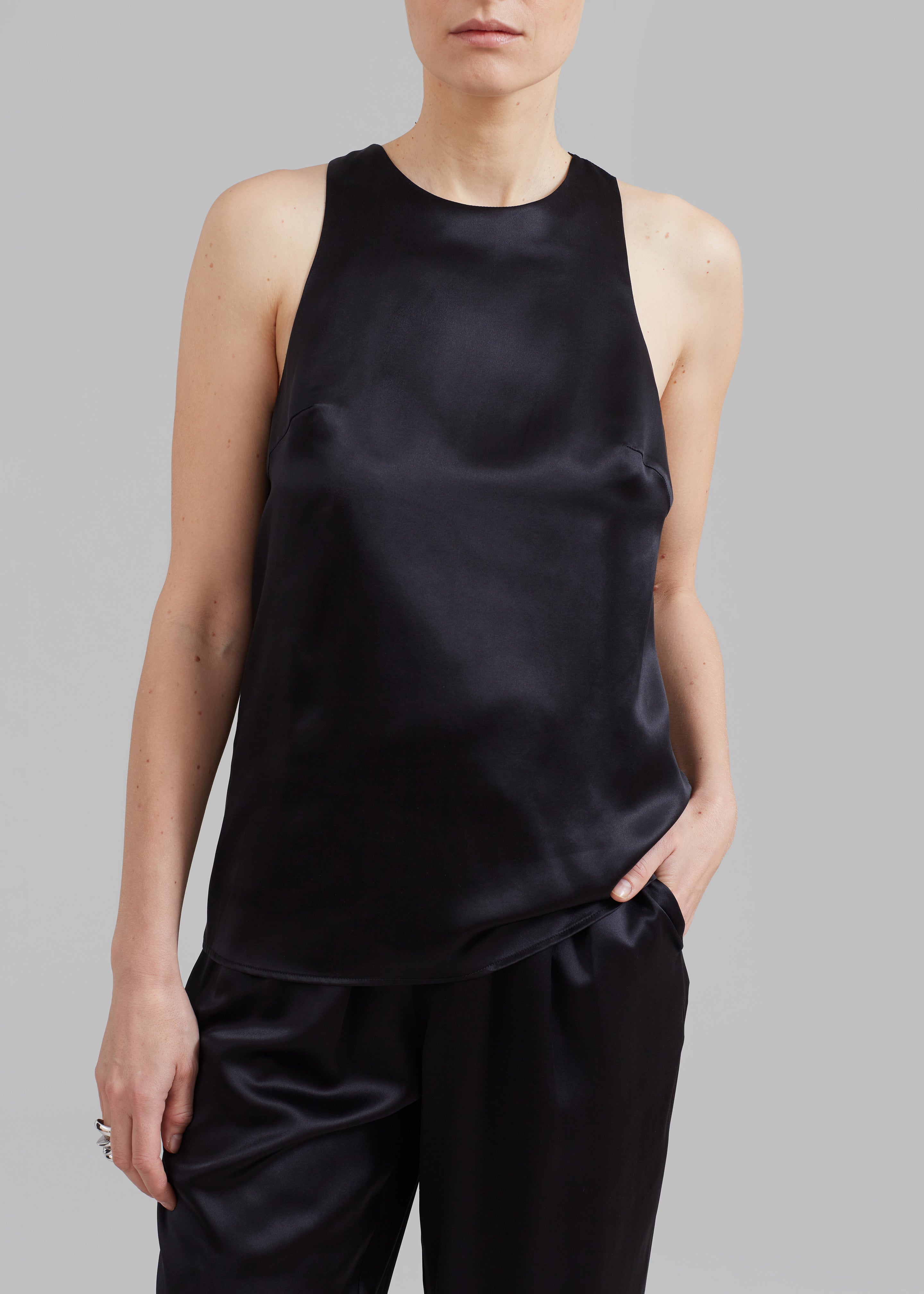 Loulou Studio Estor Silk Tank Top - Black - 3