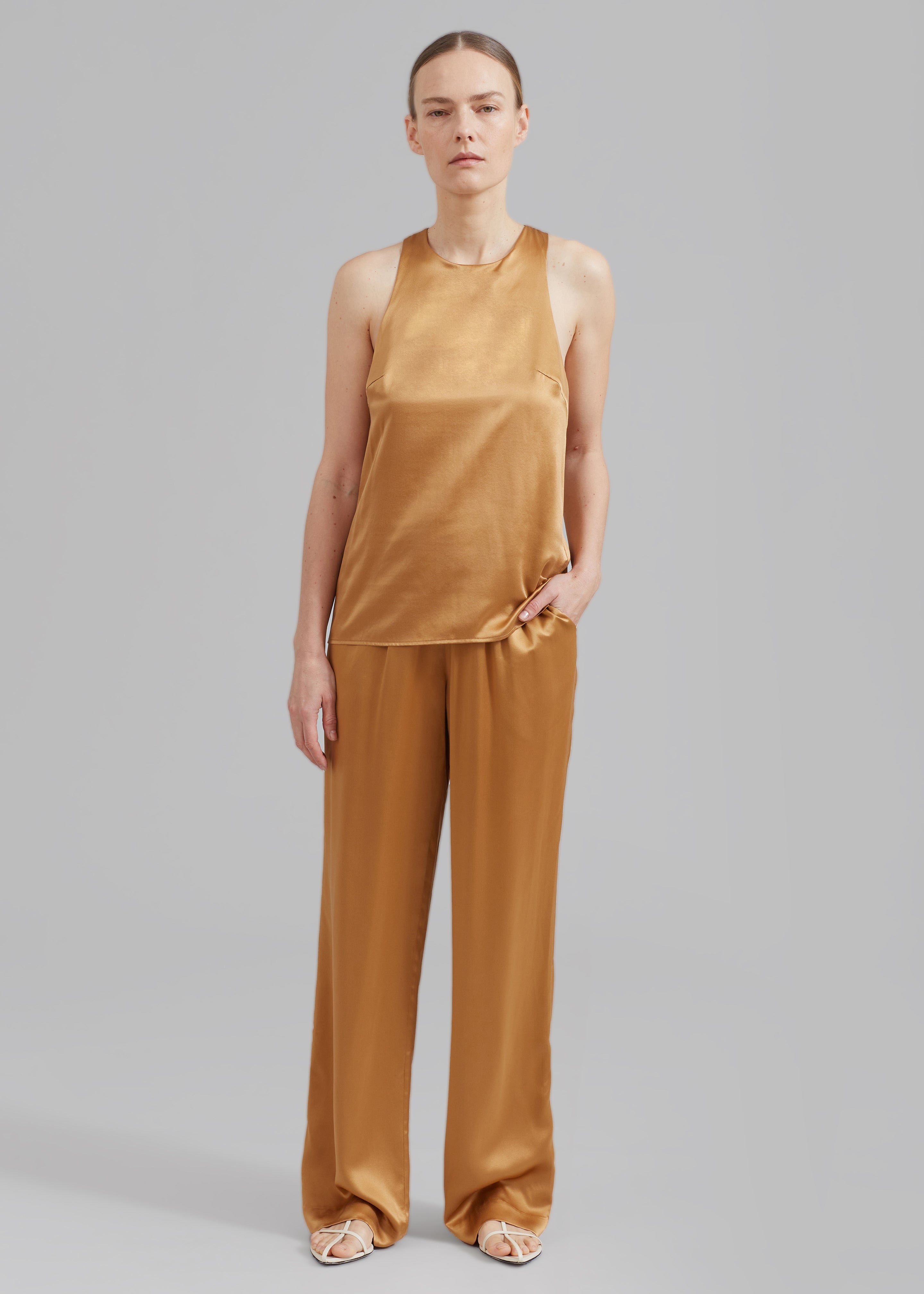 Loulou Studio Estor Silk Tank Top - Camel - 3