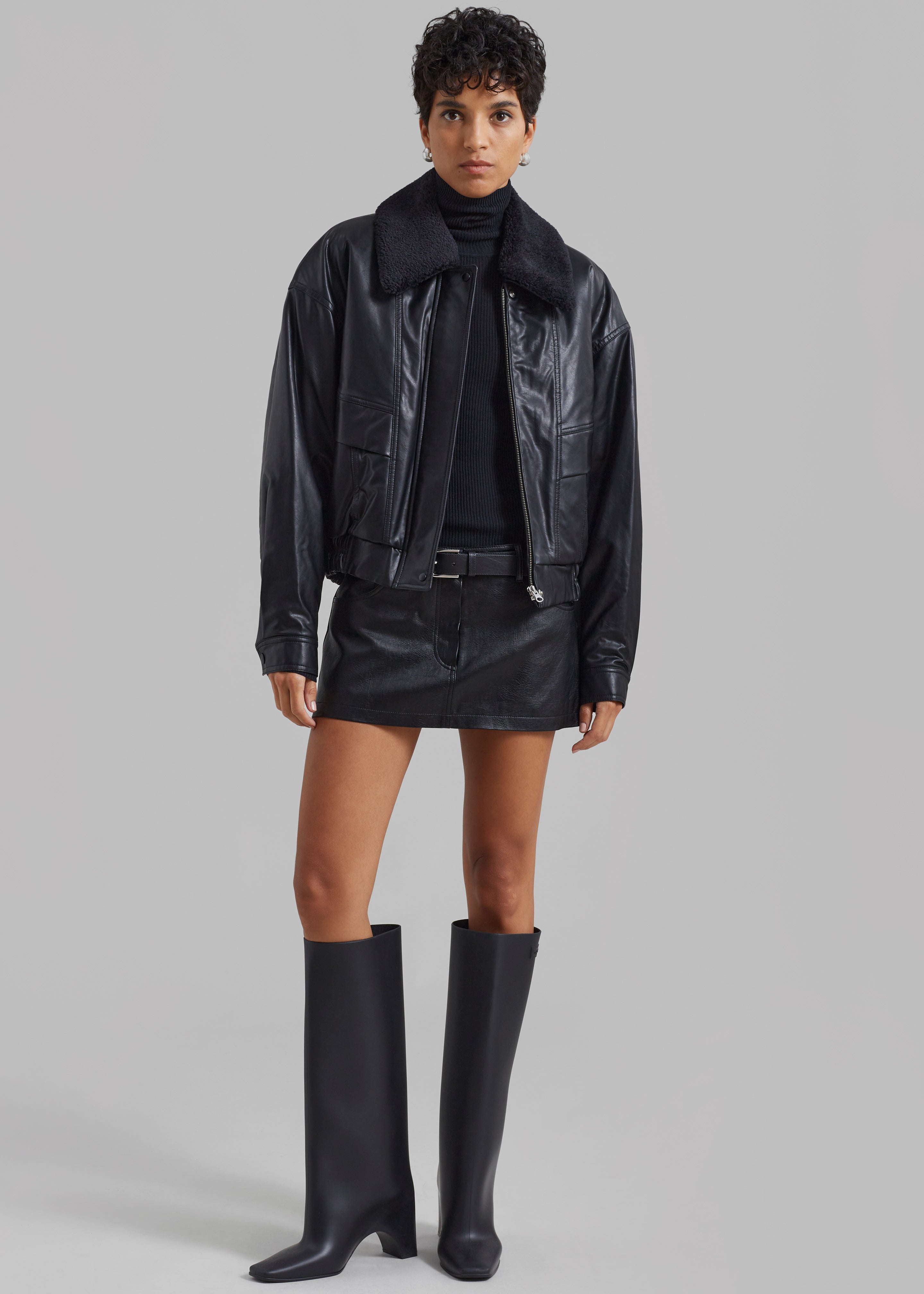 Low Classic Faux Leather Short Jacket - Black - 3