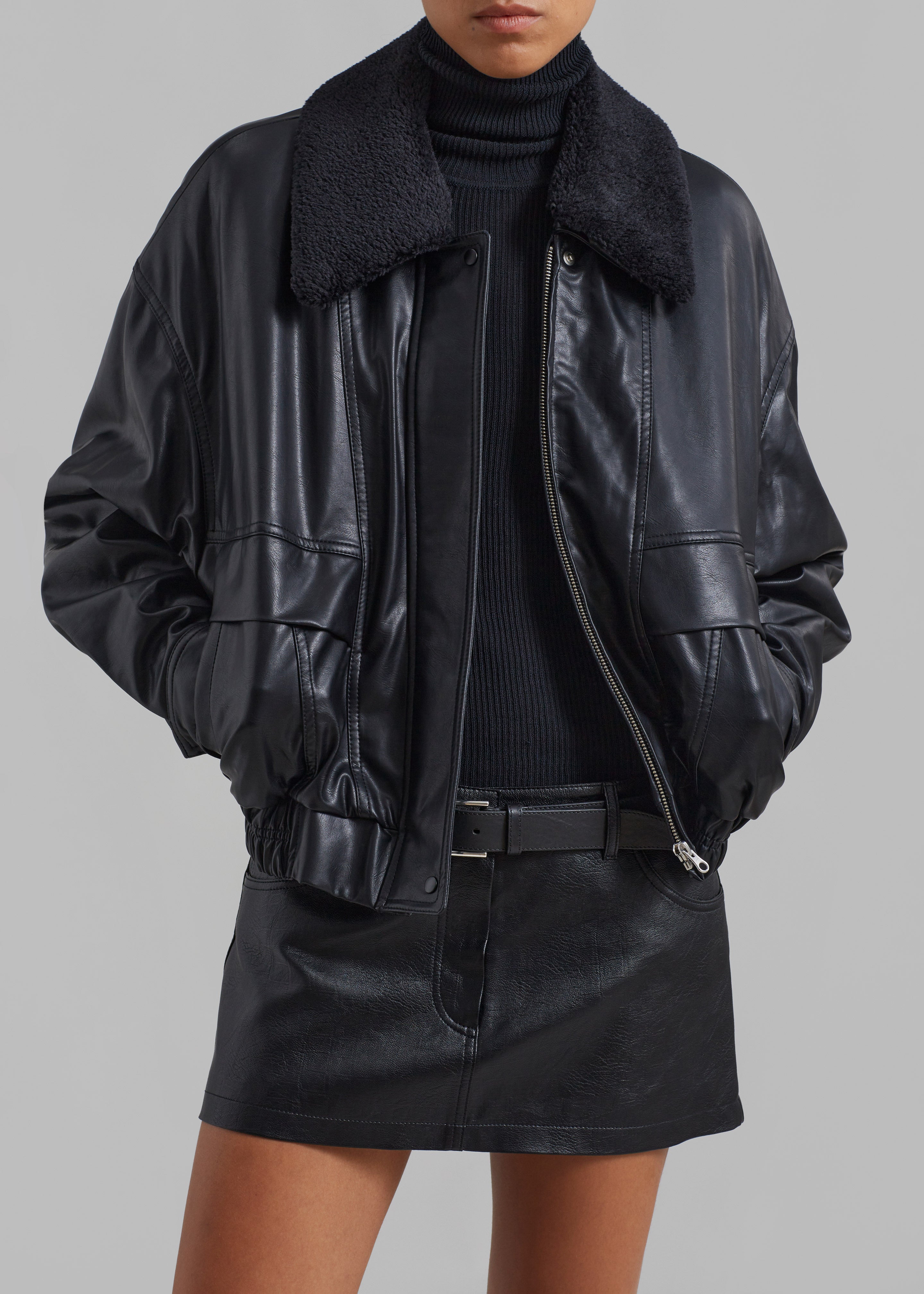 Low Classic Faux Leather Short Jacket - Black - 4