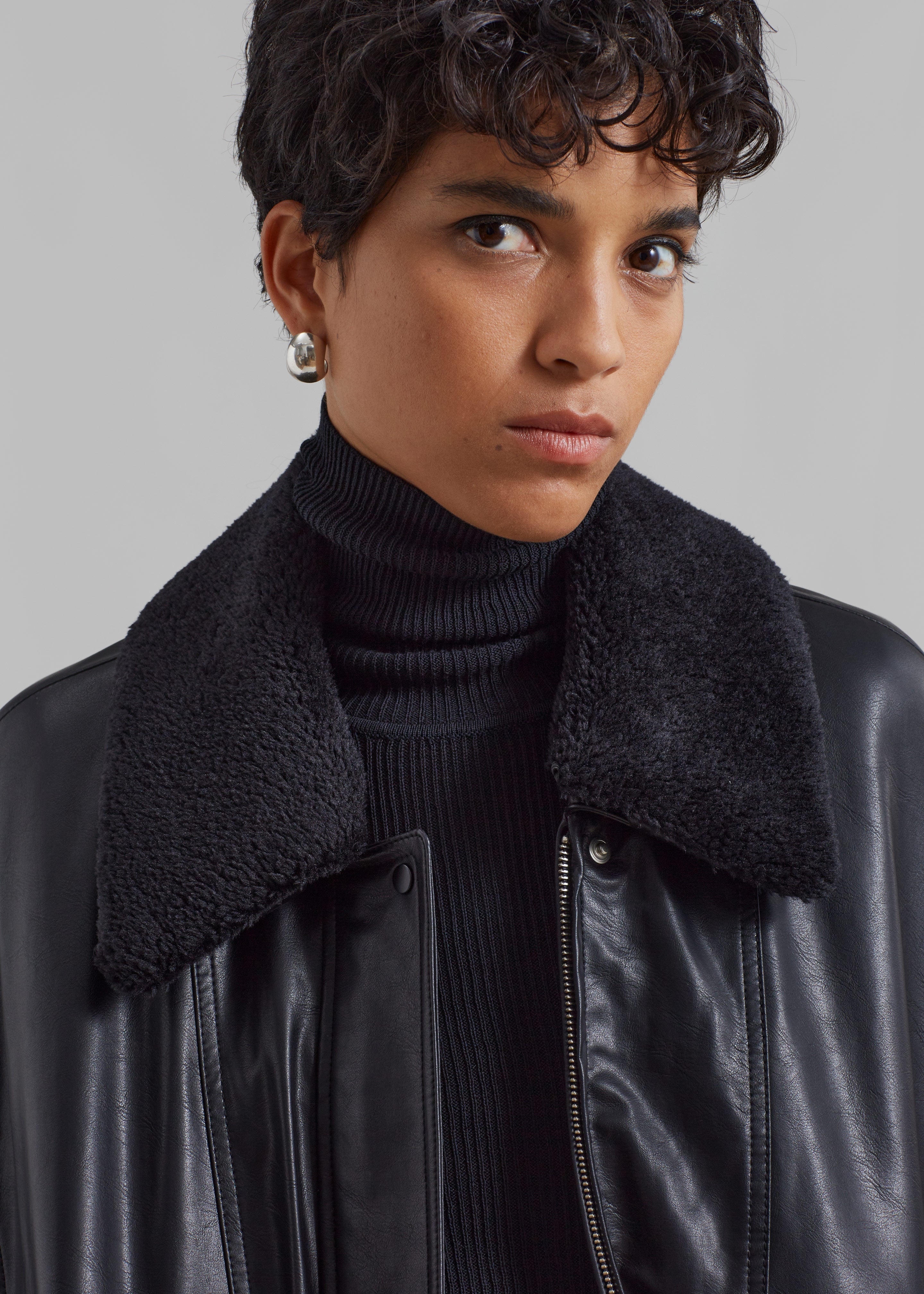 Low Classic Faux Leather Short Jacket - Black - 5