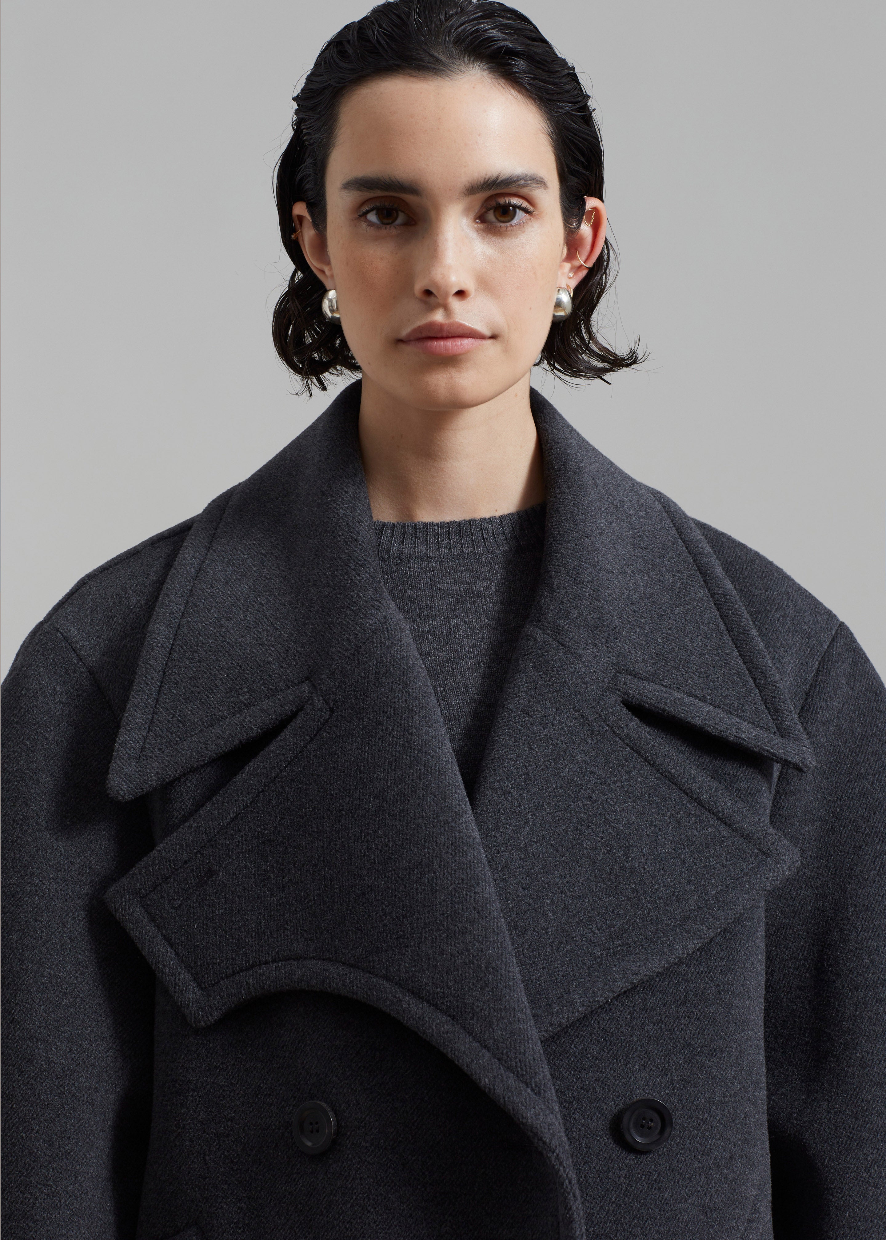 Low Classic Wide Collar Peacoat - Grey - 2