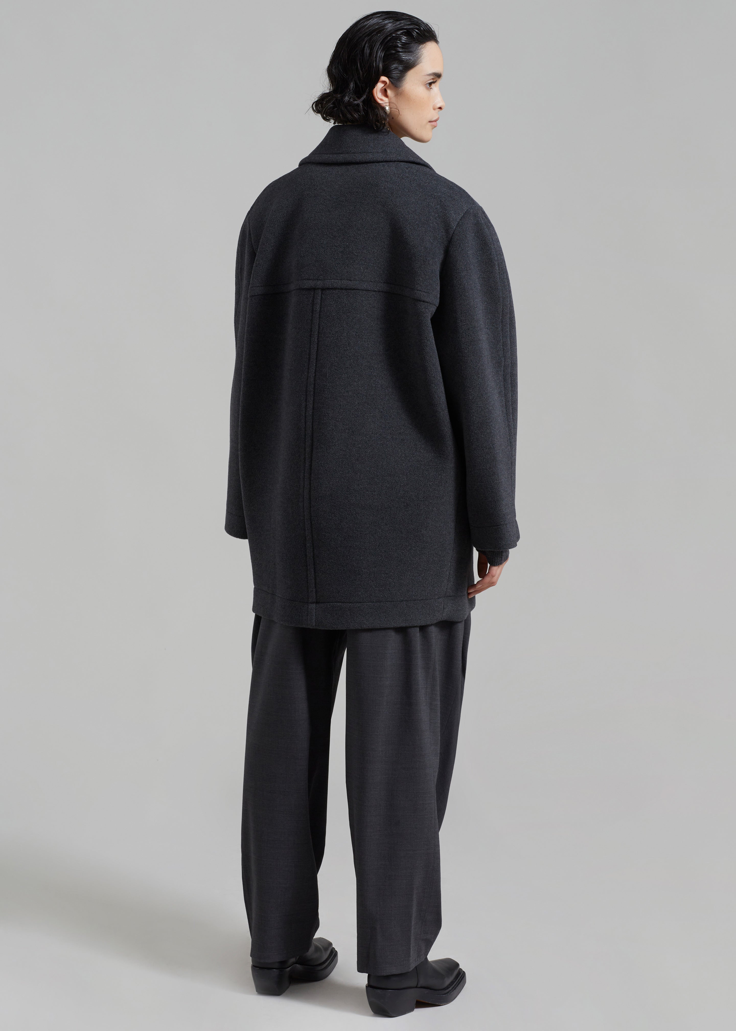Low Classic Wide Collar Peacoat - Grey - 8