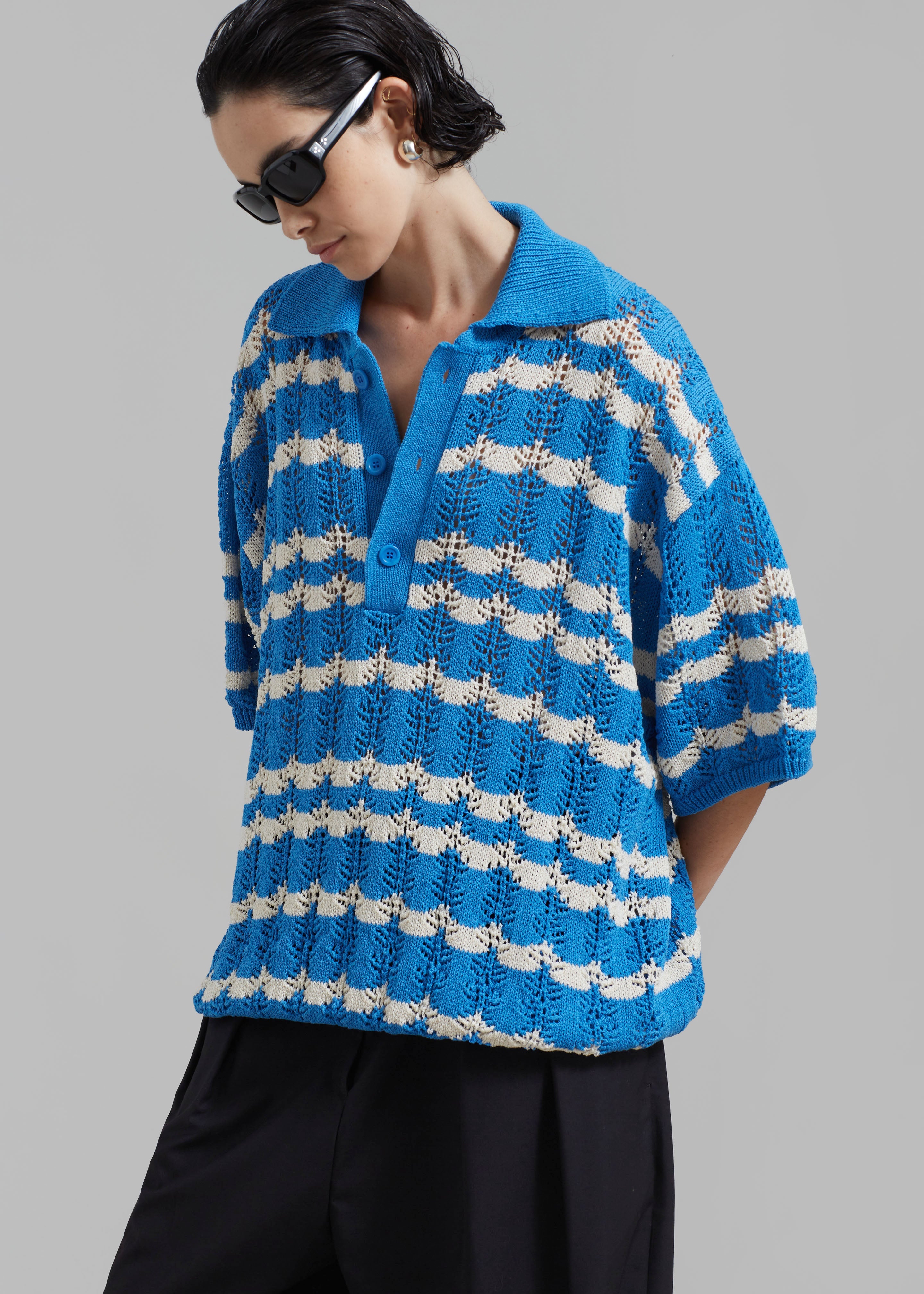 Lucca Knitted Top - Blue - 2