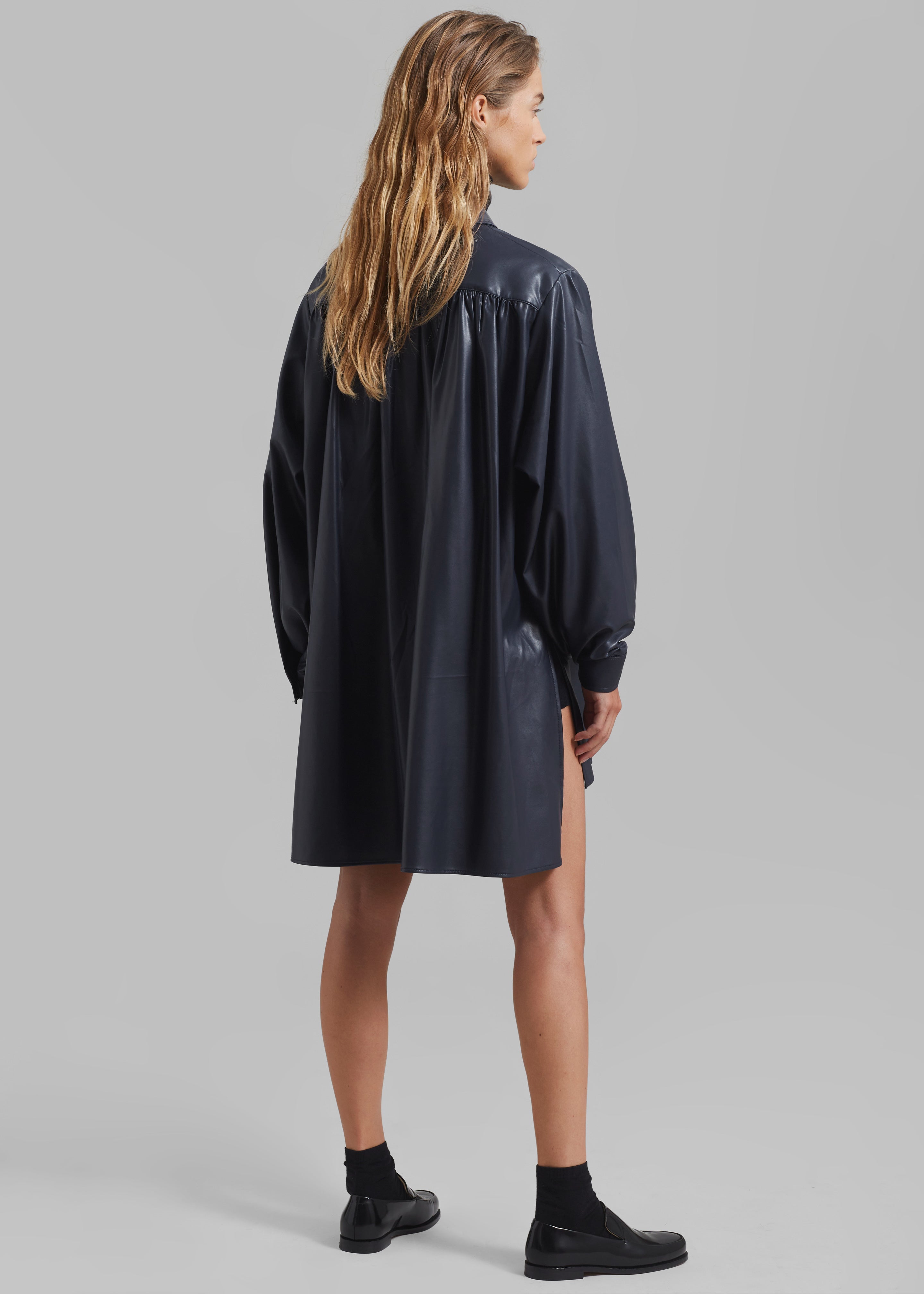 Luke Faux Leather Button Up Shirt - Navy - 7
