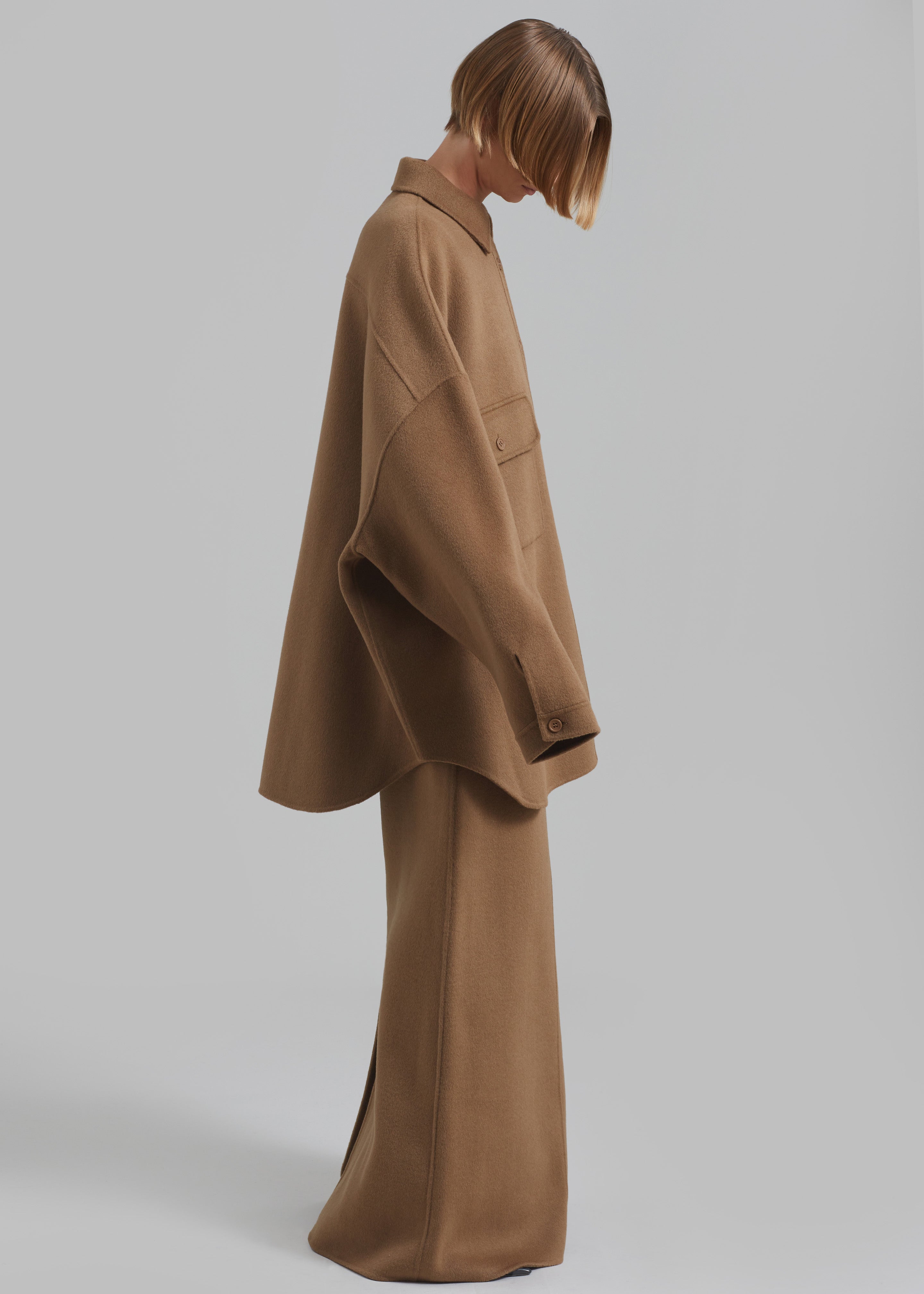 Malvo Long Wool Pencil Skirt - Camel - 3