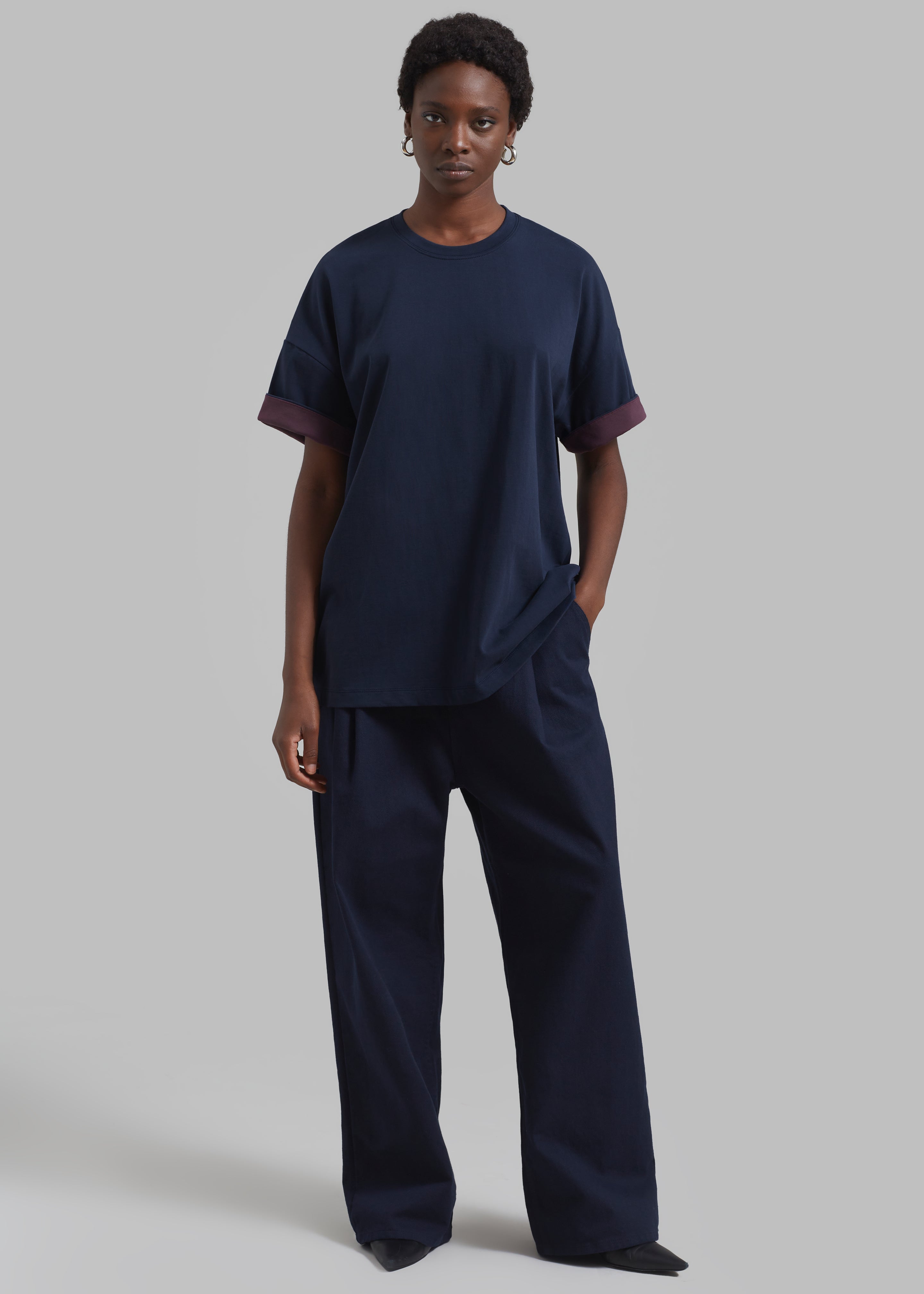 Mani Roll Up Sleeve Tee - Navy/Prune - 2