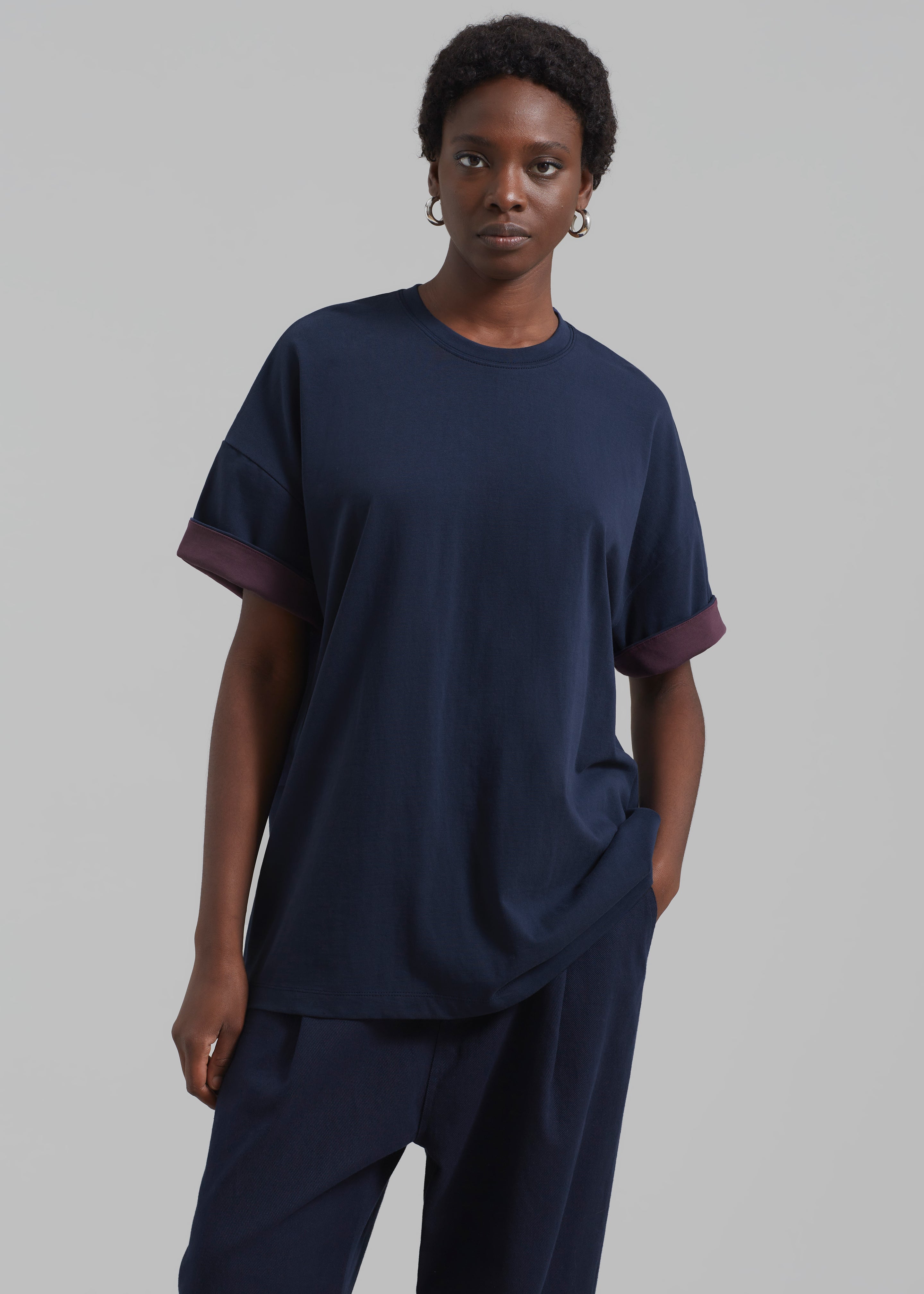 Mani Roll Up Sleeve Tee - Navy/Prune - 5