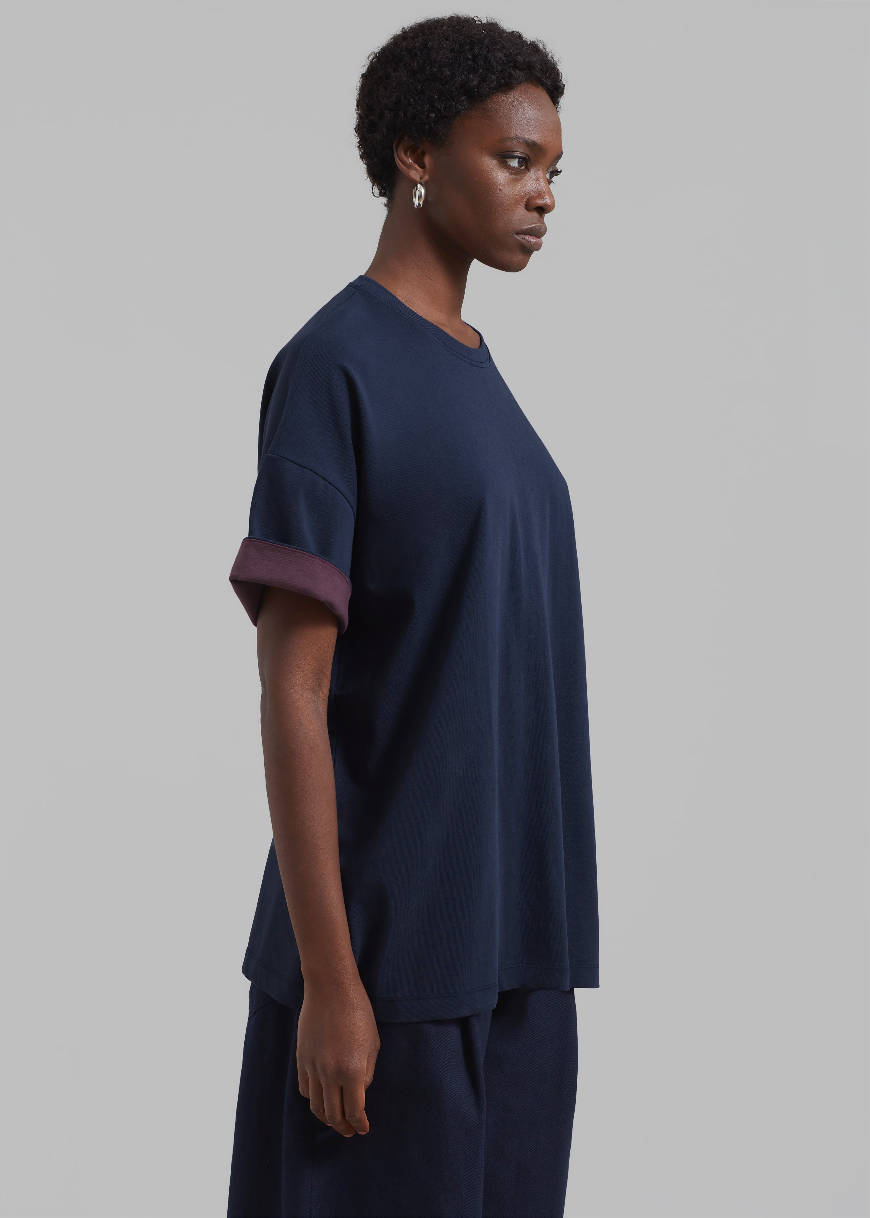 Mani Roll Up Sleeve Tee - Navy/Prune - 4