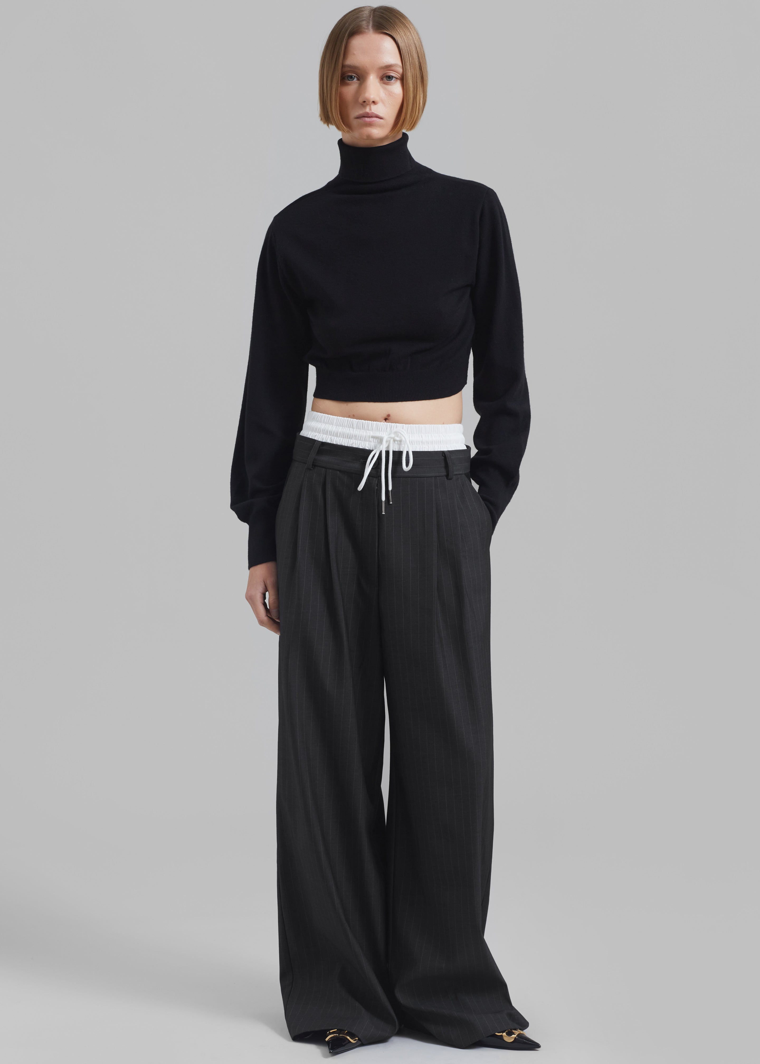 Maroney Pleated Boxer Trousers - Grey Pinstripe - 4