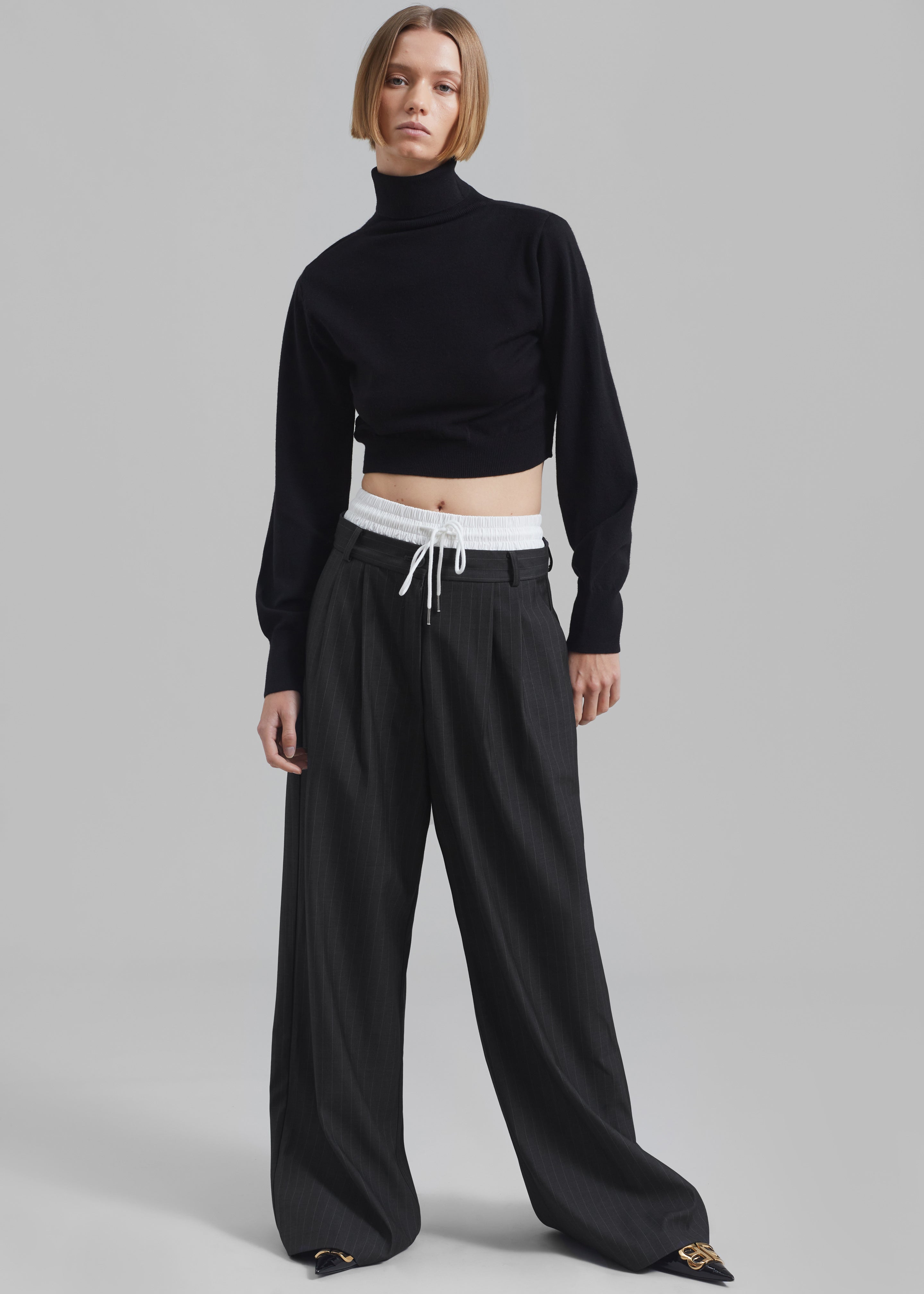 Maroney Pleated Boxer Trousers - Grey Pinstripe - 6