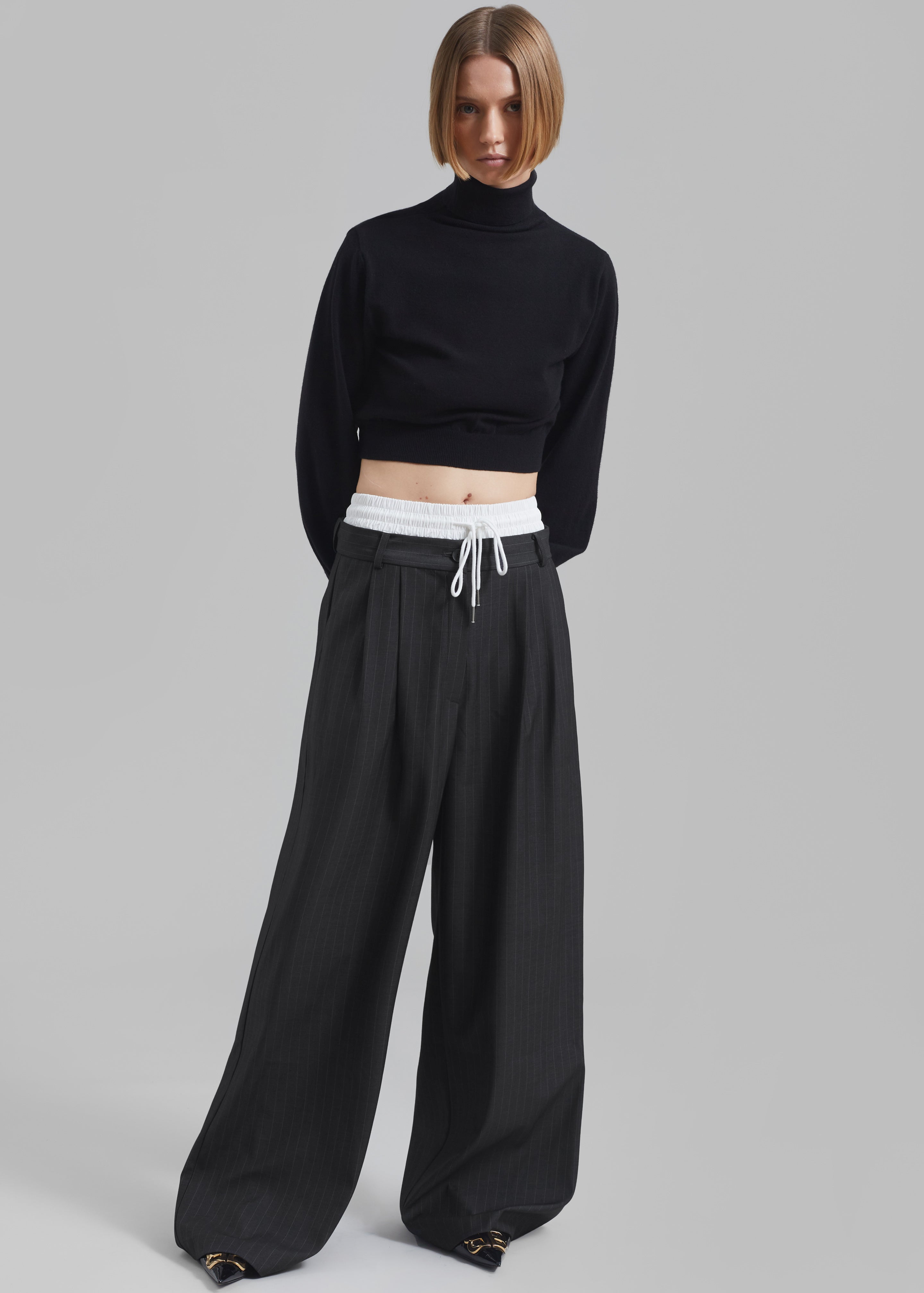Maroney Pleated Boxer Trousers - Grey Pinstripe - 1