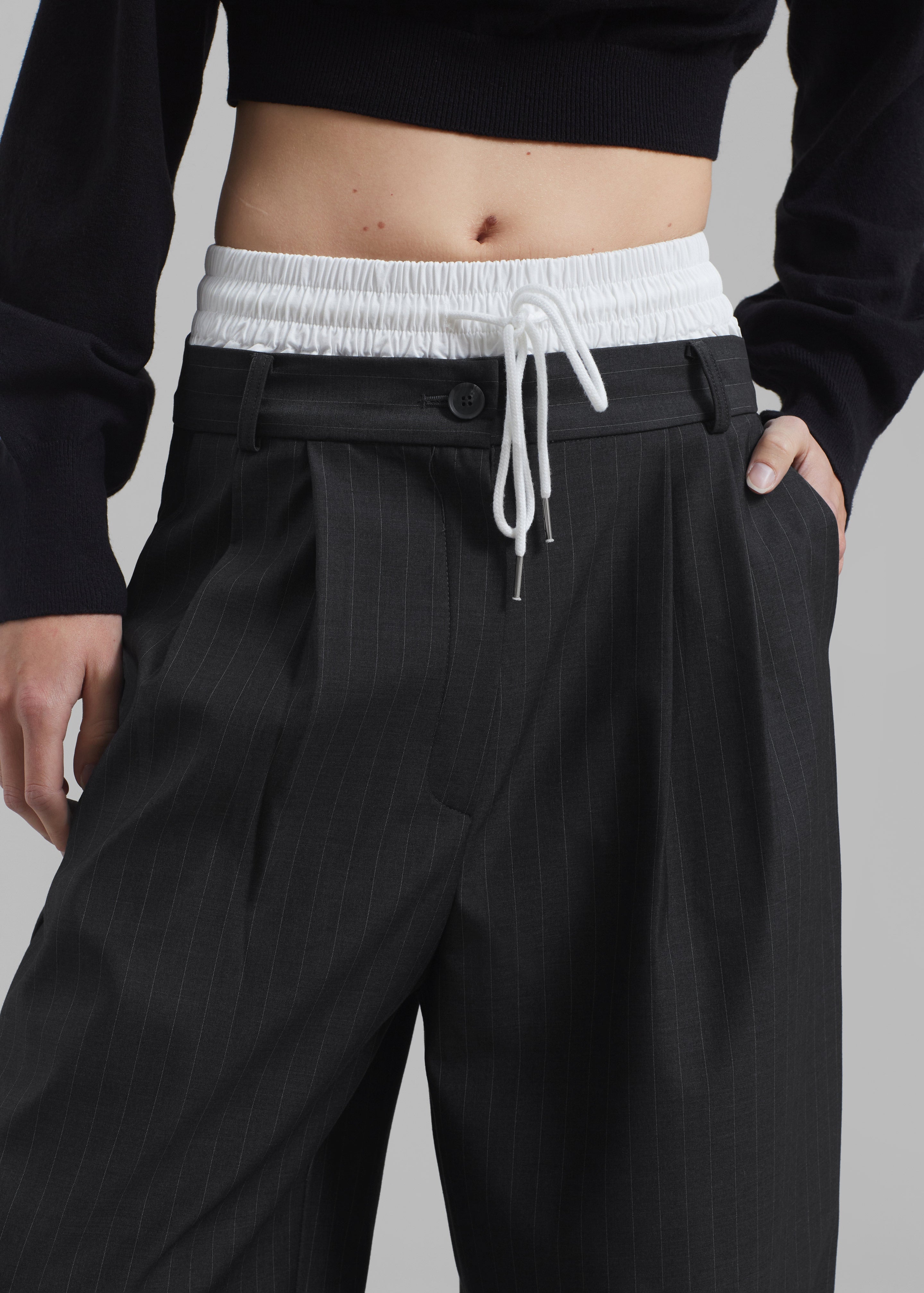 Maroney Pleated Boxer Trousers - Grey Pinstripe - 3