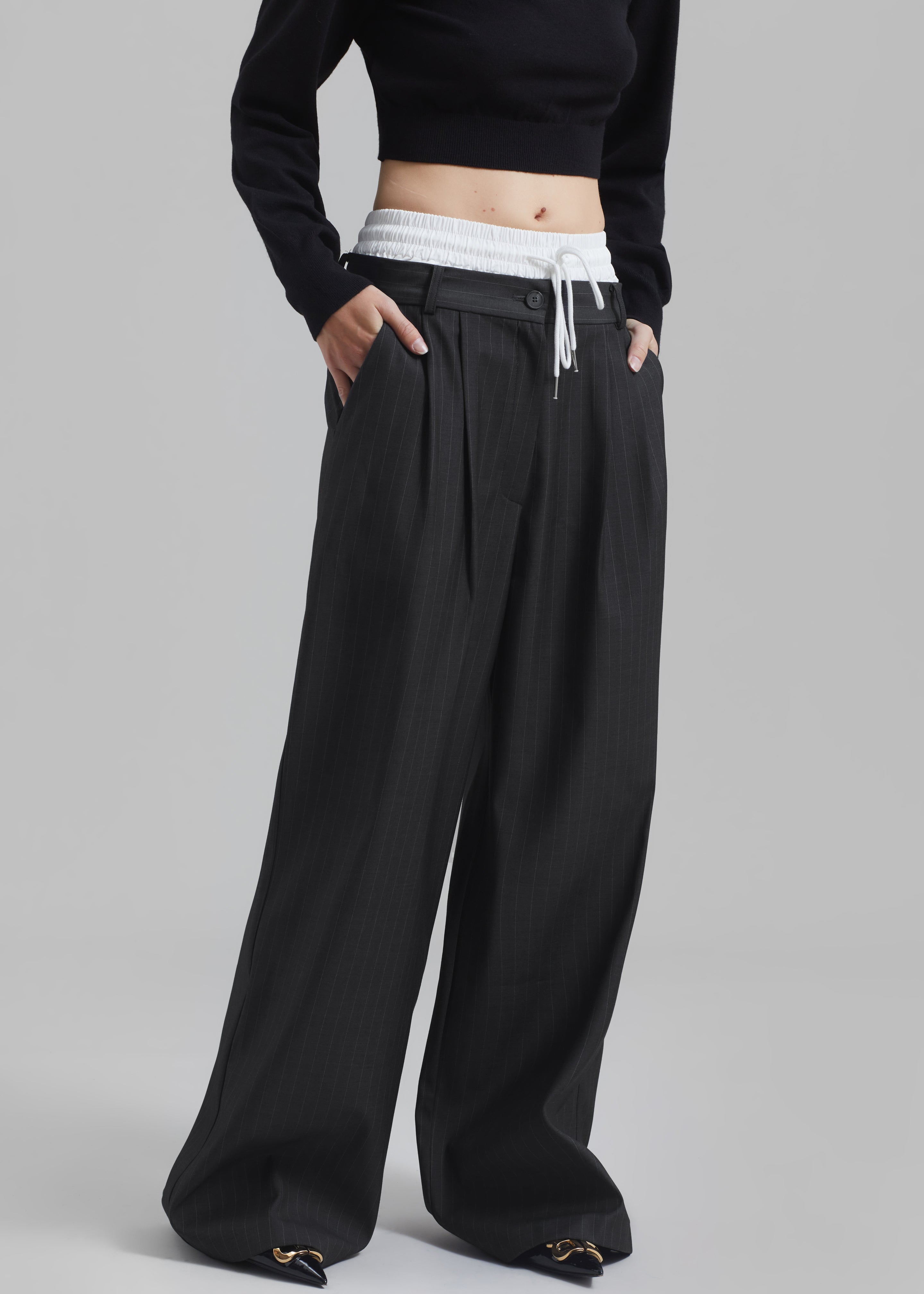 Maroney Pleated Boxer Trousers - Grey Pinstripe - 5