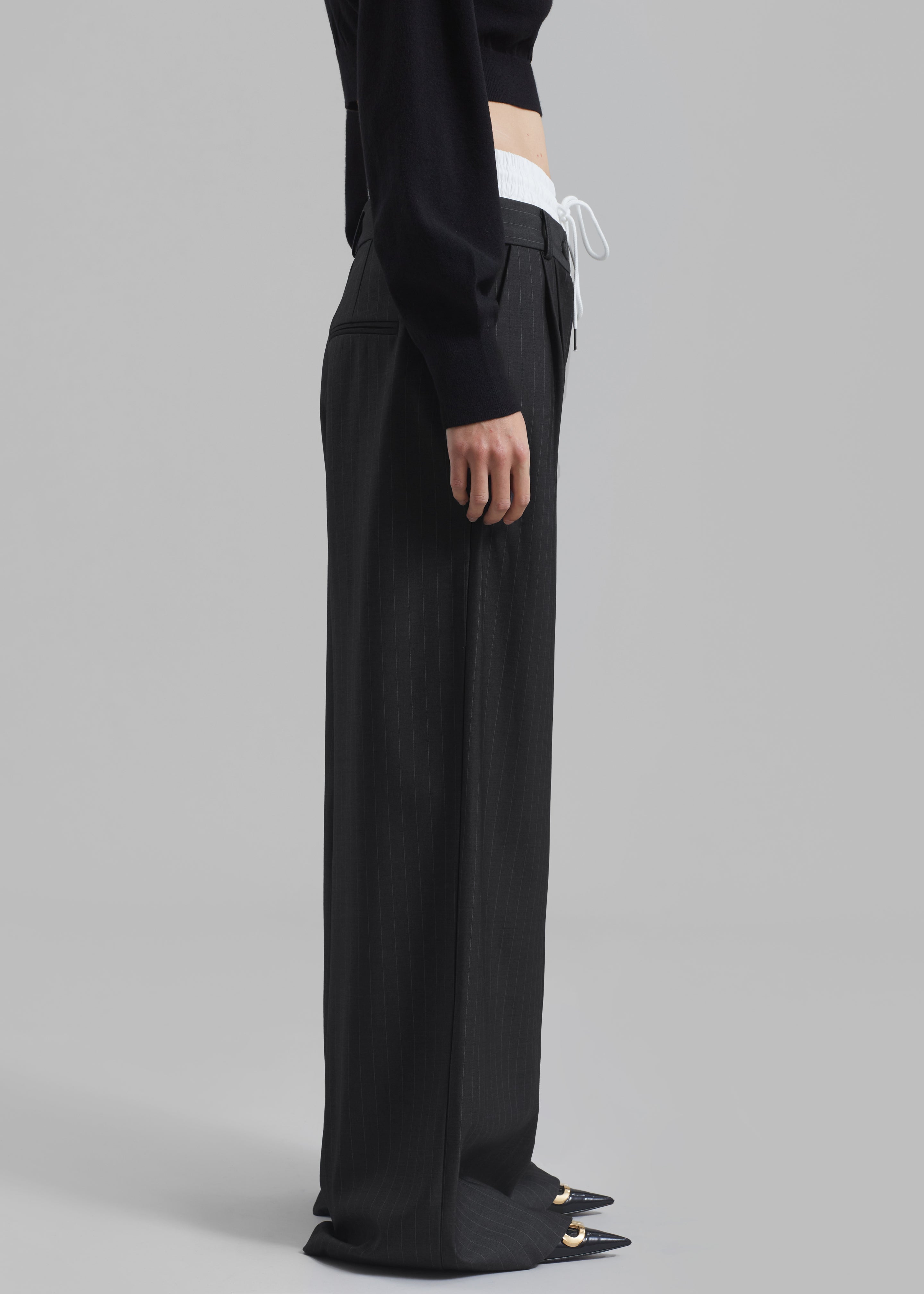 Maroney Pleated Boxer Trousers - Grey Pinstripe - 7