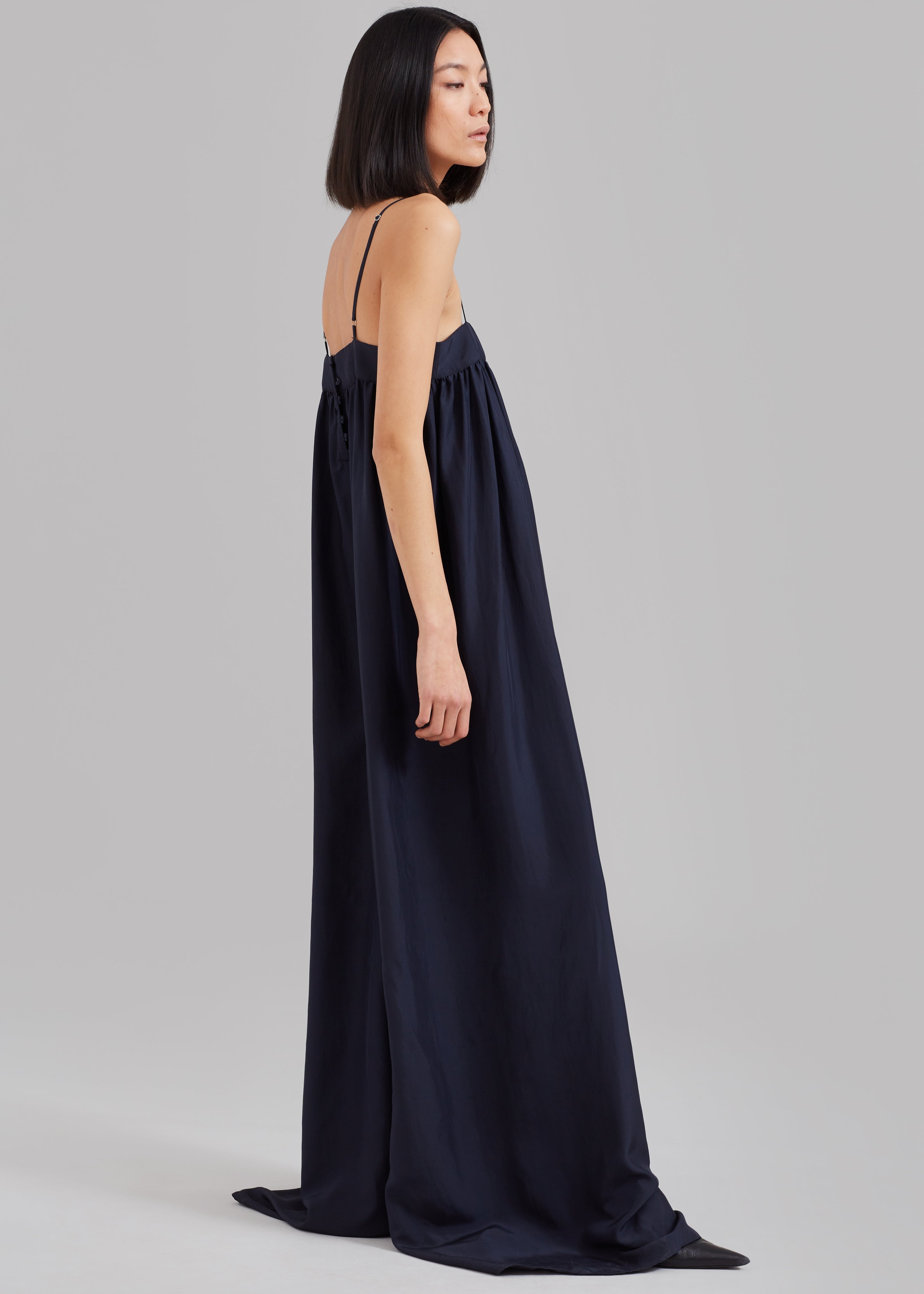 Maude Gathered Silk Jumpsuit - Navy - 2