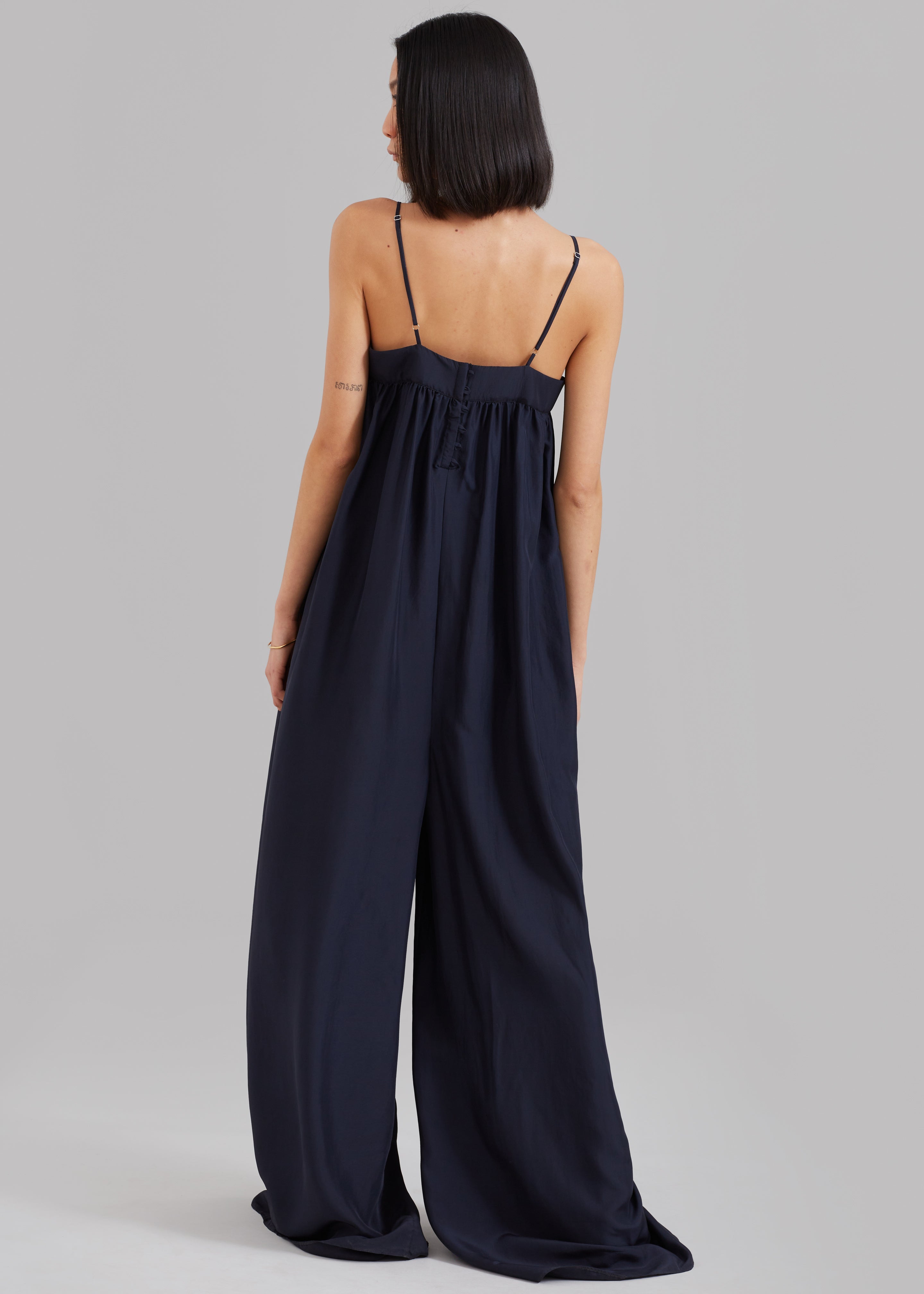 Maude Gathered Silk Jumpsuit - Navy - 6