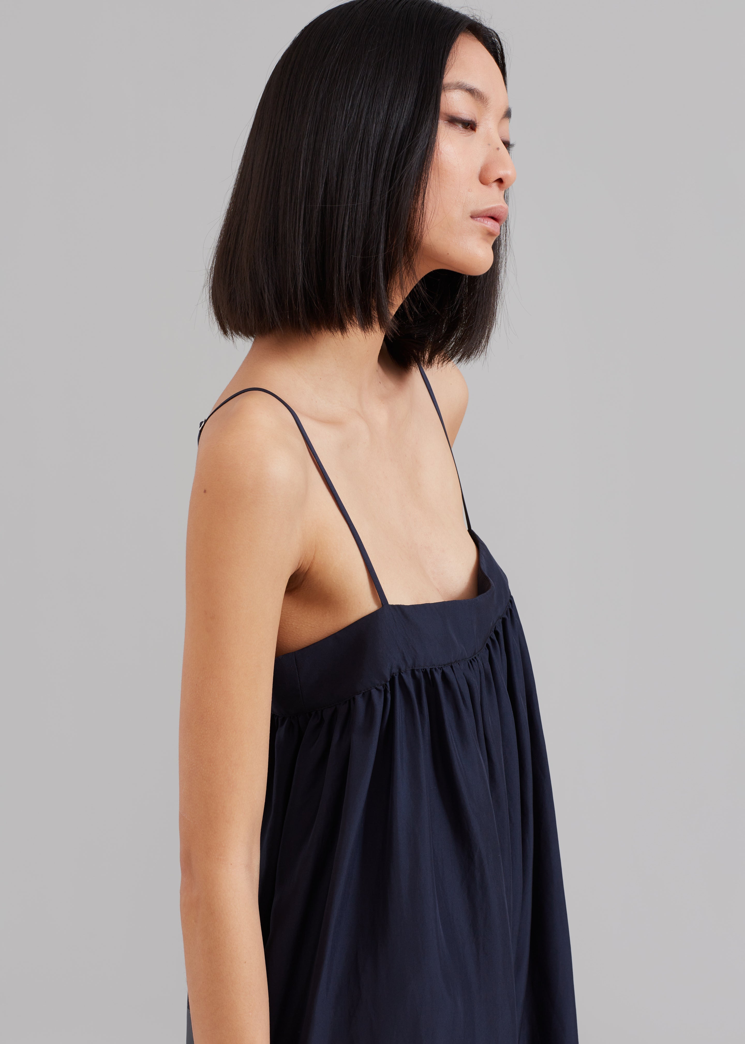 Maude Gathered Silk Jumpsuit - Navy - 5