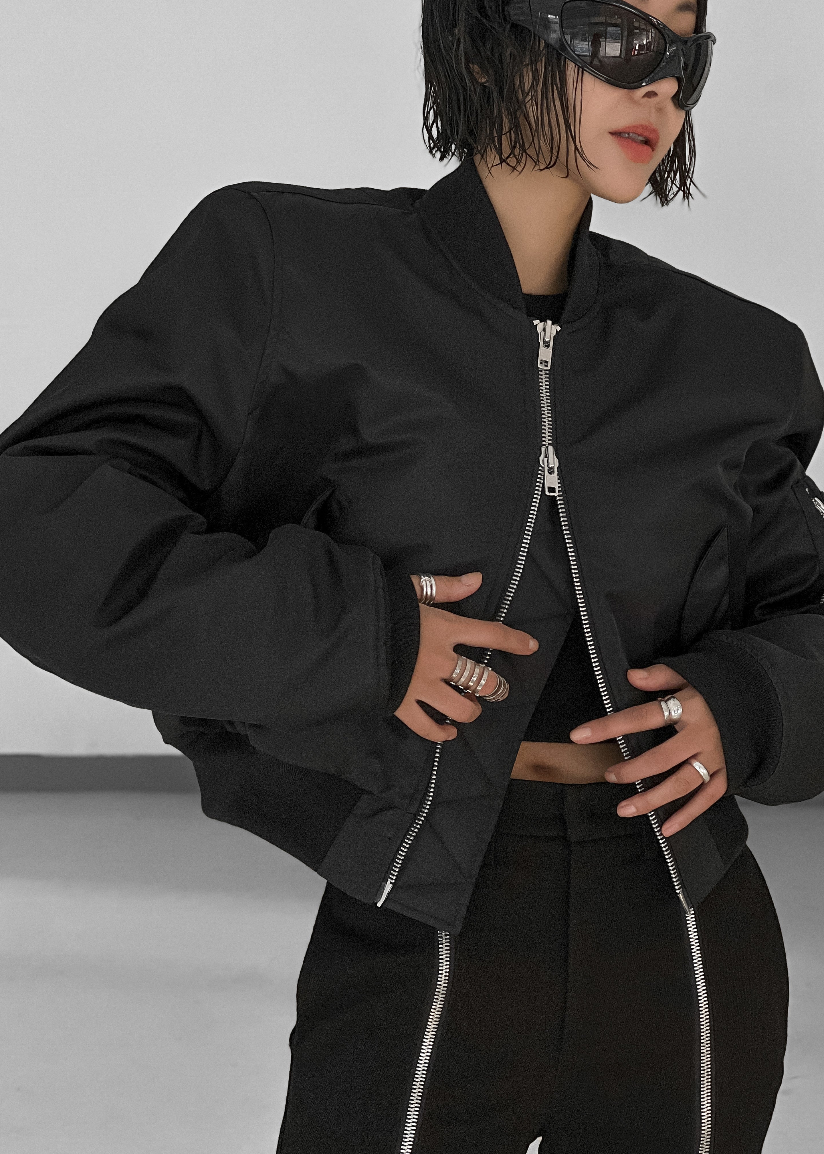 Mati Cropped Padded Bomber - Black - 7