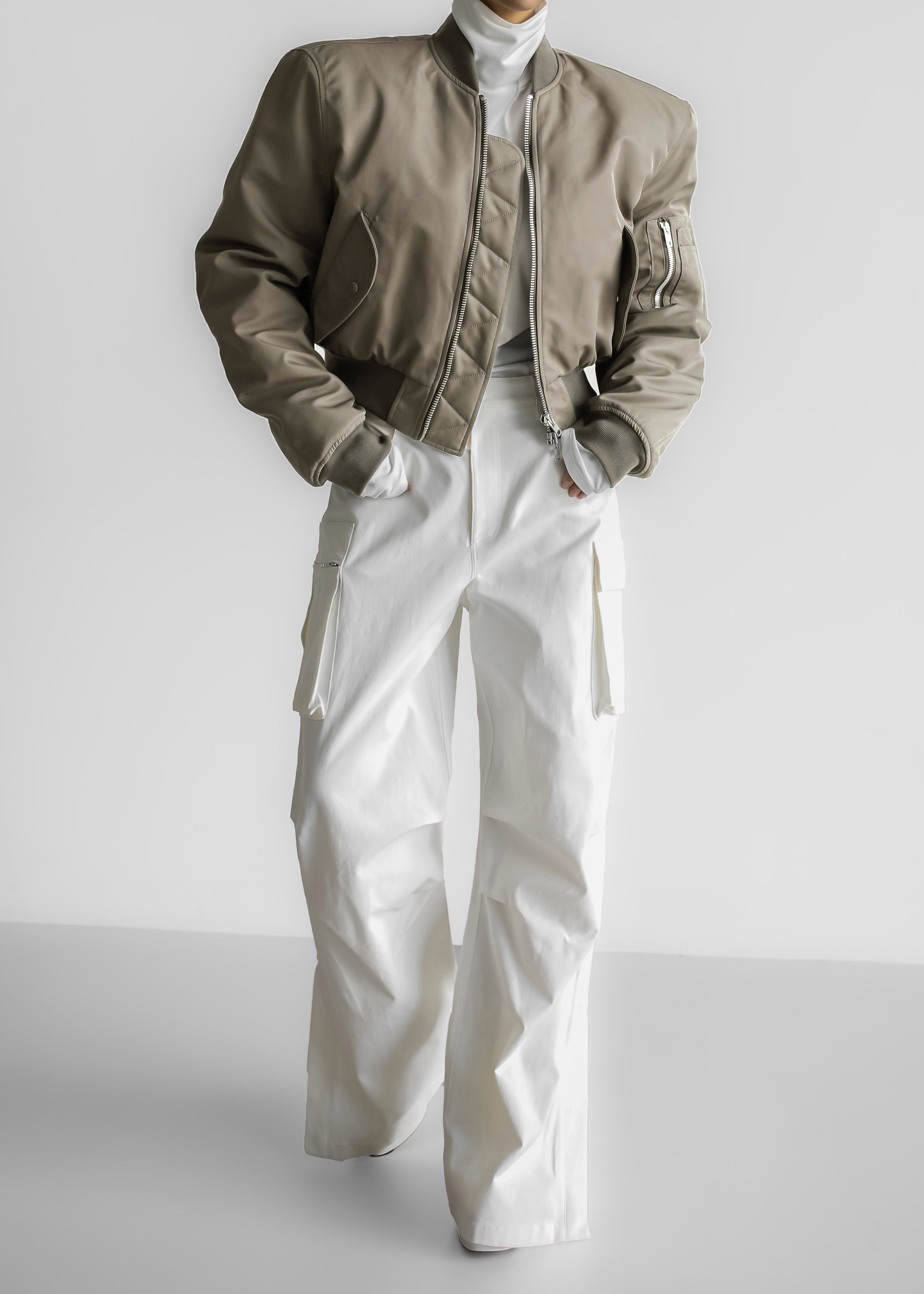 Mati Cropped Padded Bomber - Olive - 3