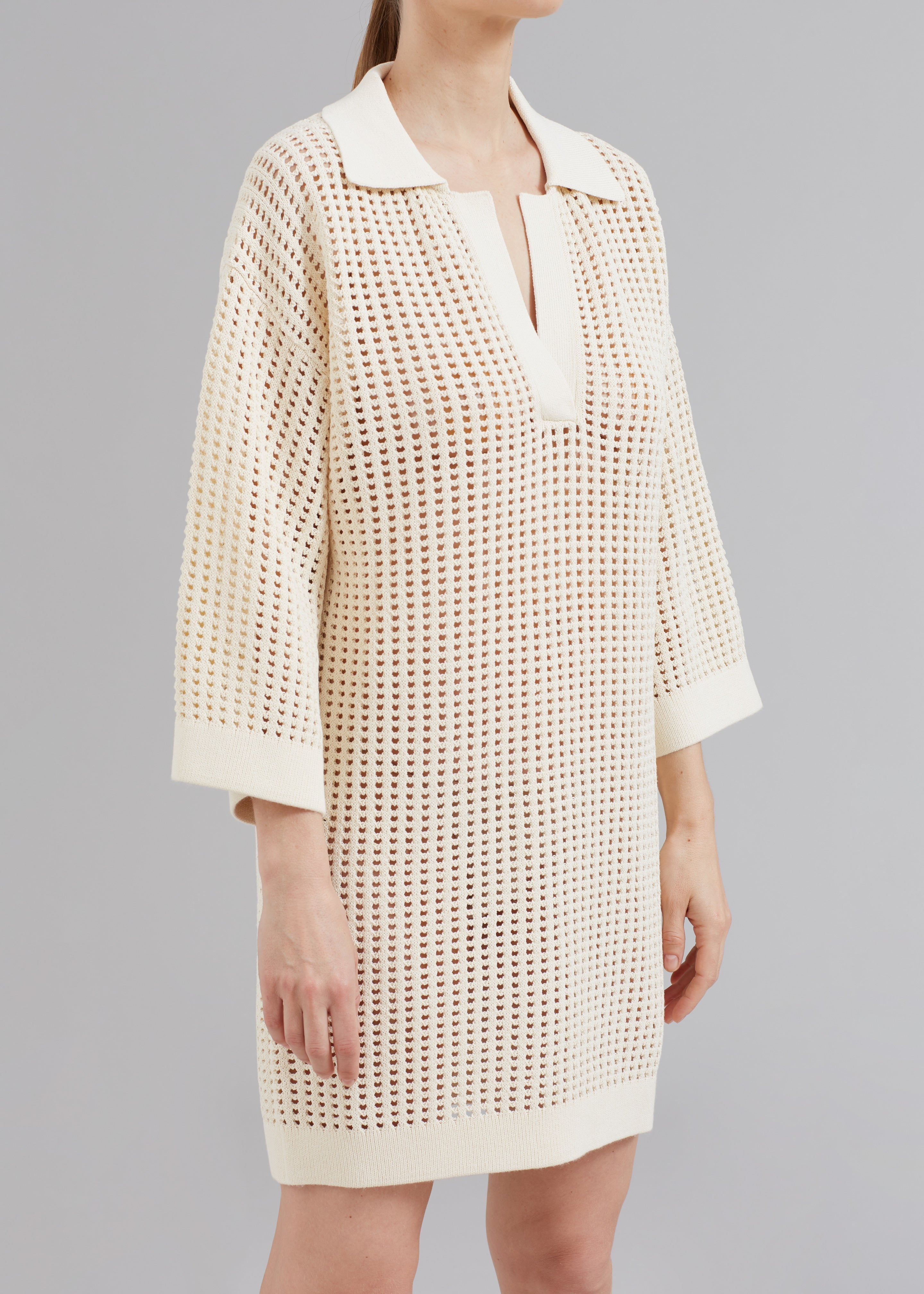 Nanushka Siya Long Sleeve Collared Dress - Creme - 2