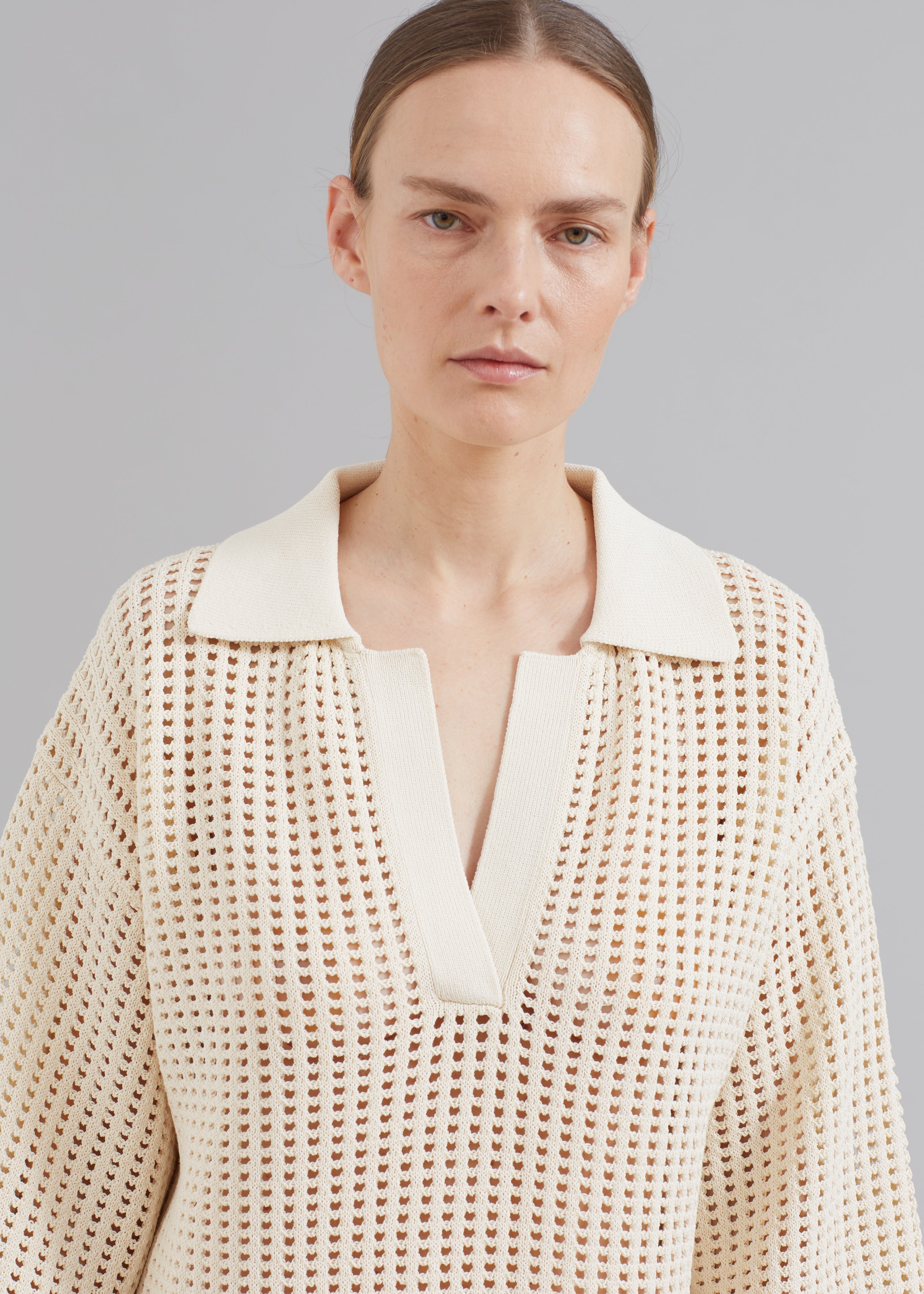Nanushka Siya Long Sleeve Collared Dress - Creme - 4