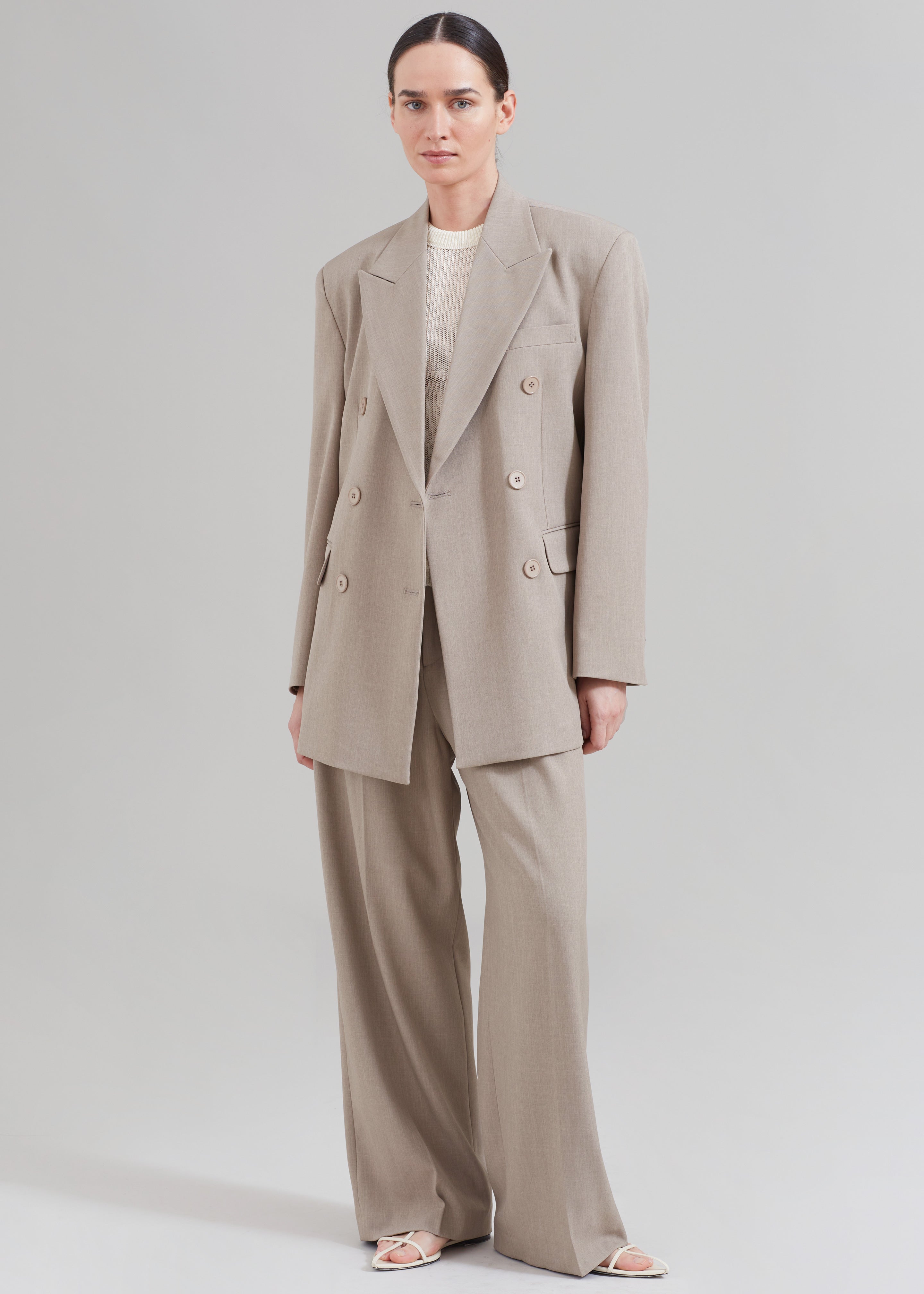 Nessi Double Breasted Blazer - Taupe - 5