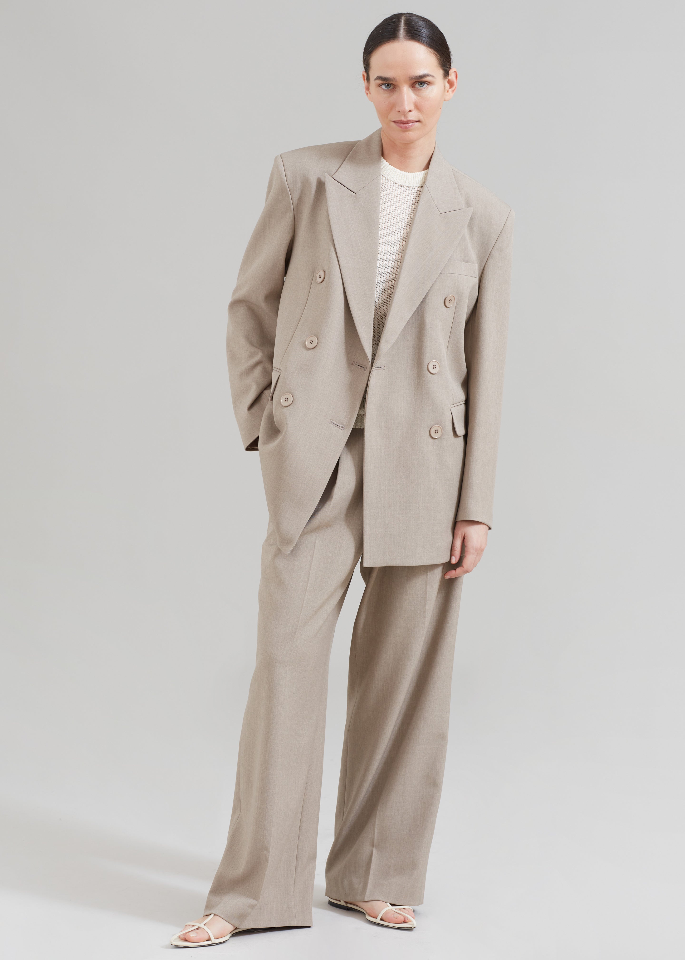 Nessi Double Breasted Blazer - Taupe - 2