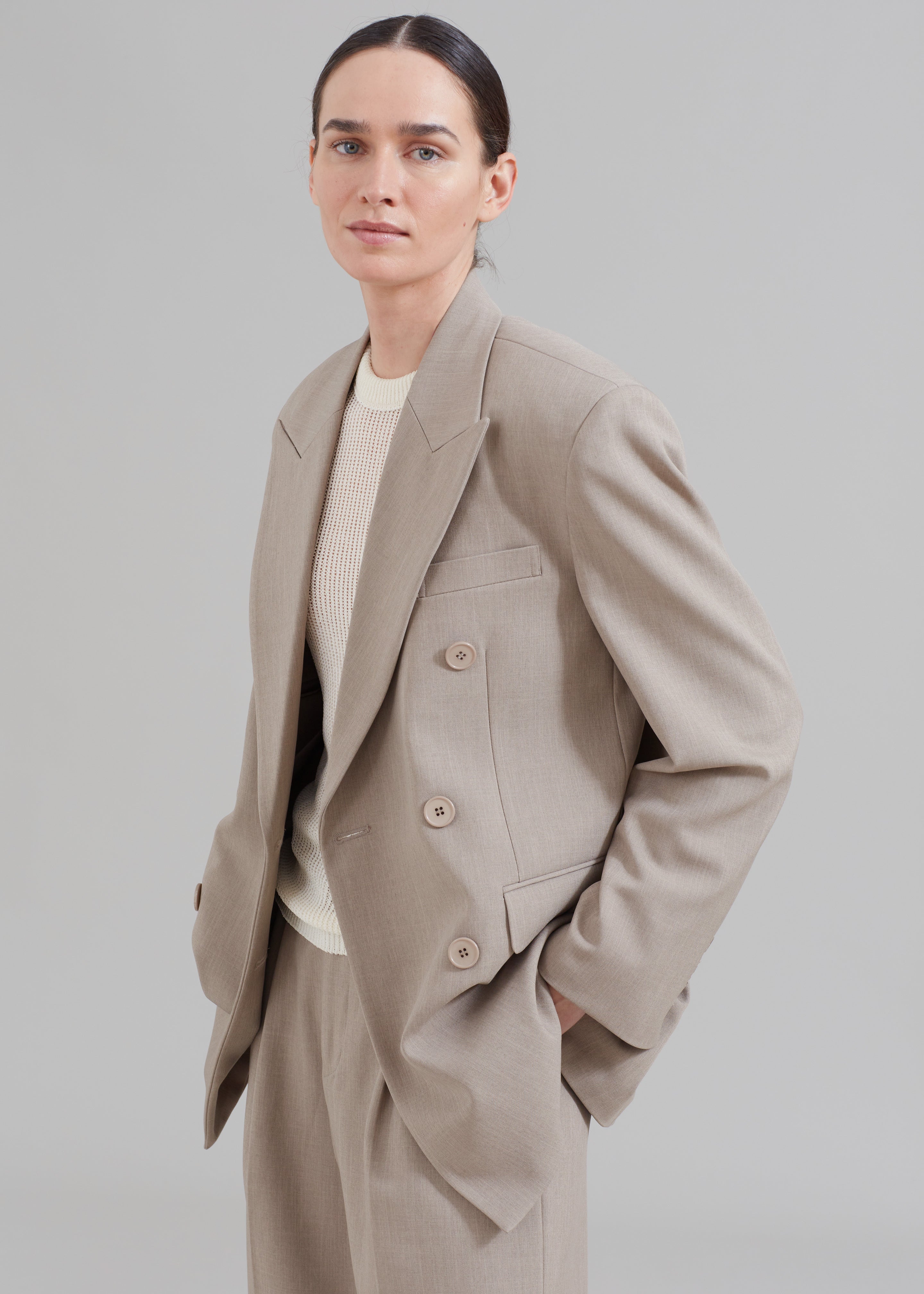 Nessi Double Breasted Blazer - Taupe - 8