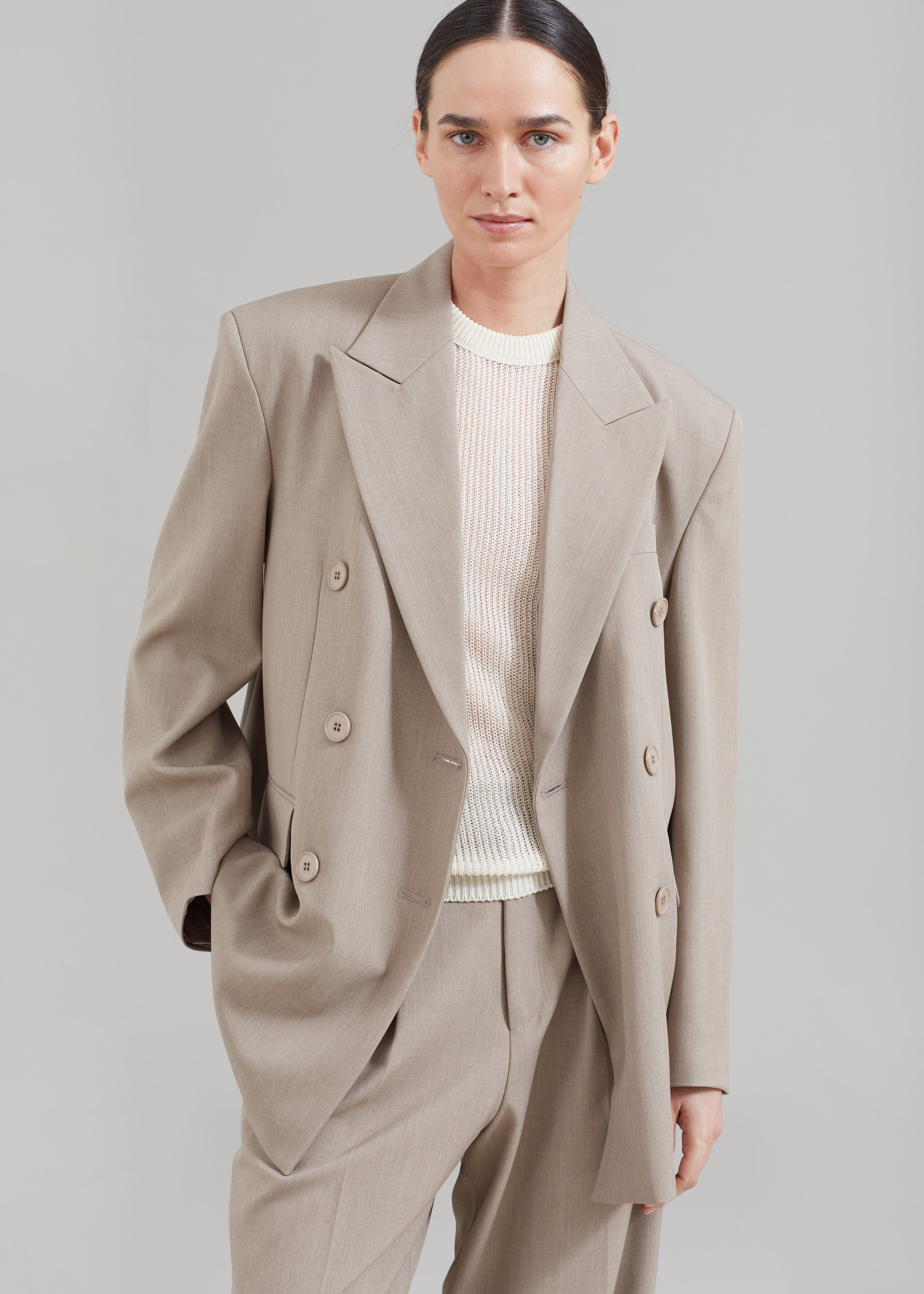 Nessi Double Breasted Blazer - Taupe - 6