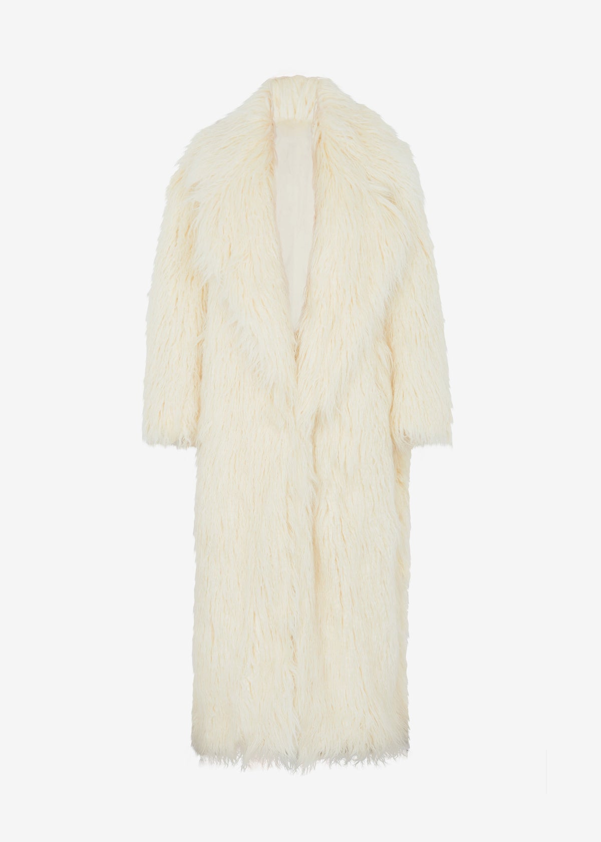 Nicole Long Faux Fur Coat - Off White - 13
