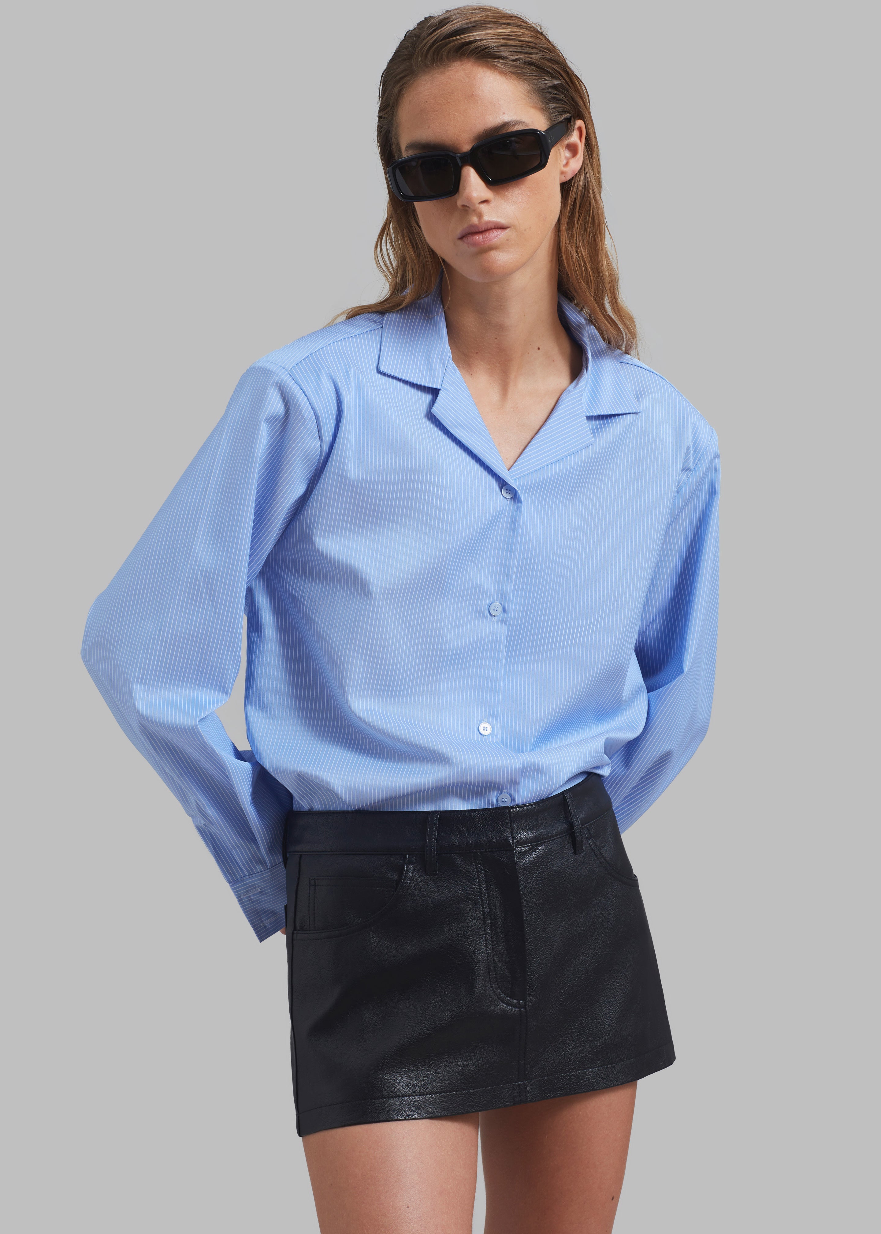 Noah Padded Button Up Shirt - Blue Pinstripe - 3